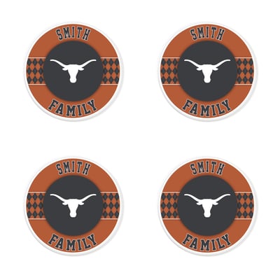 Texas Longhorns 4" Personalized Circular Coasters 4-Pack Set