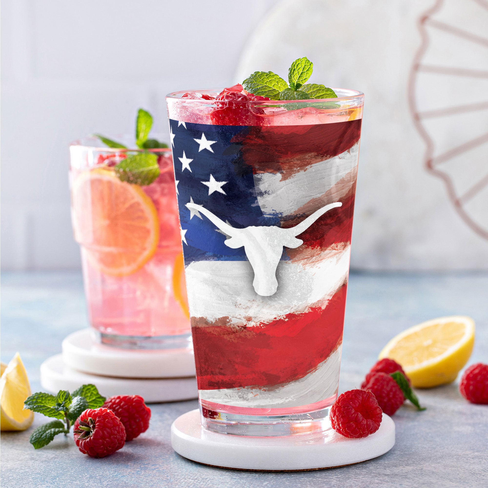 Lot de deux verres à bière de style américain Texas Longhorns de 473 ml (16 oz).