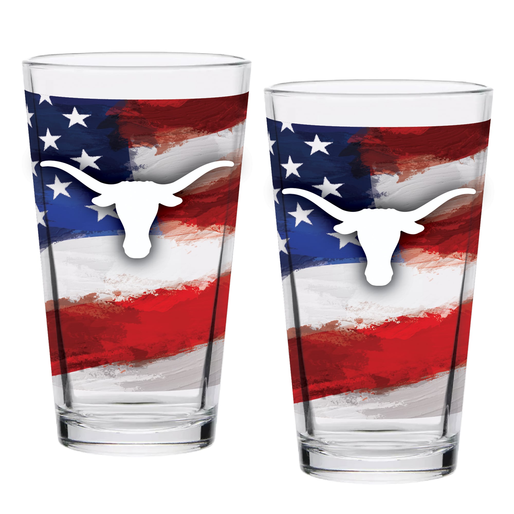 Lot de deux verres à bière de style américain Texas Longhorns de 473 ml (16 oz).