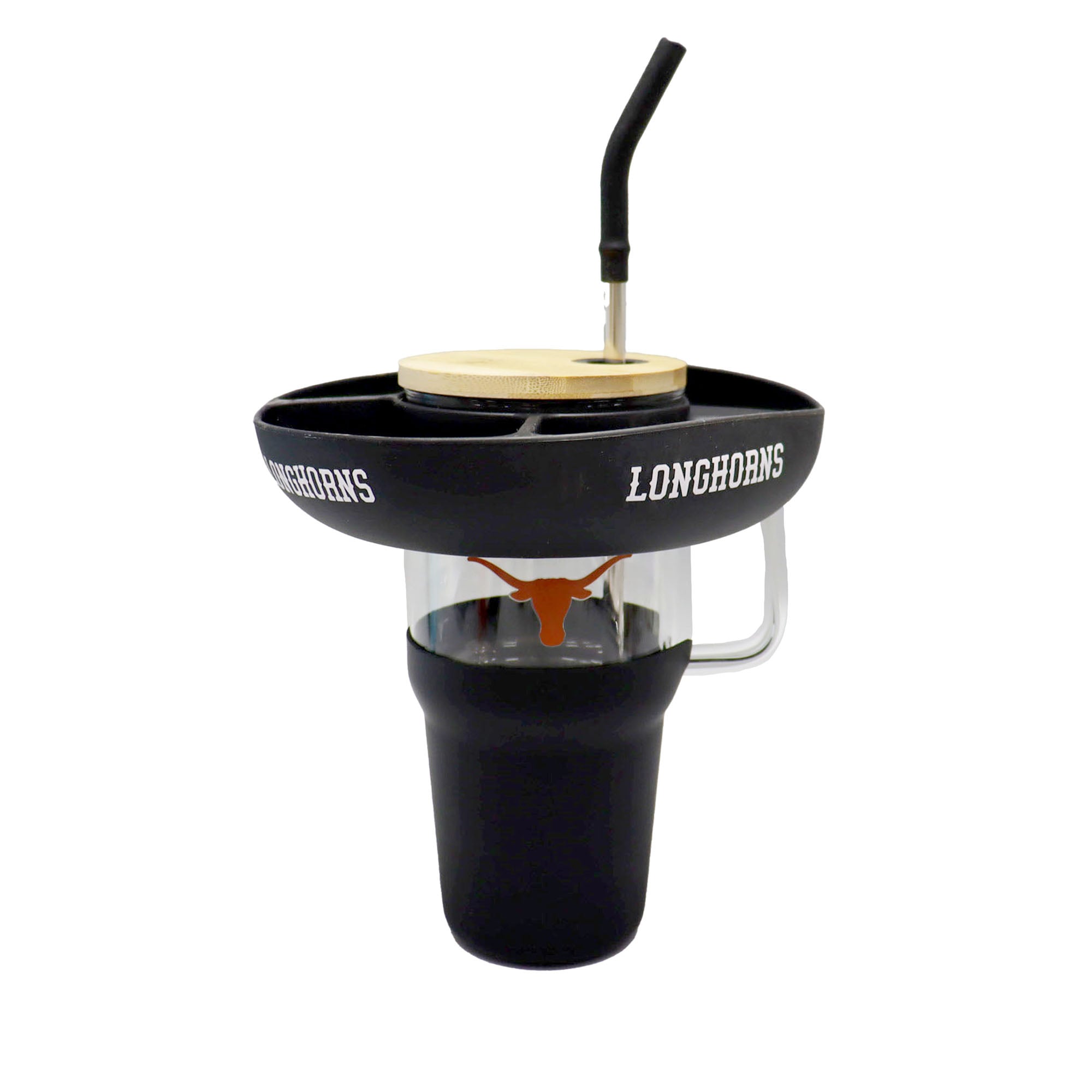 Gobelet en verre de 40 oz avec plateau à collation en silicone Texas Longhorns de The Memory Company