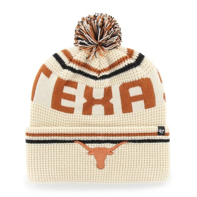  Texas Longhorns '47 Unisex Quattrle Waffle Cuffed Knit Hat with Pom - Cream