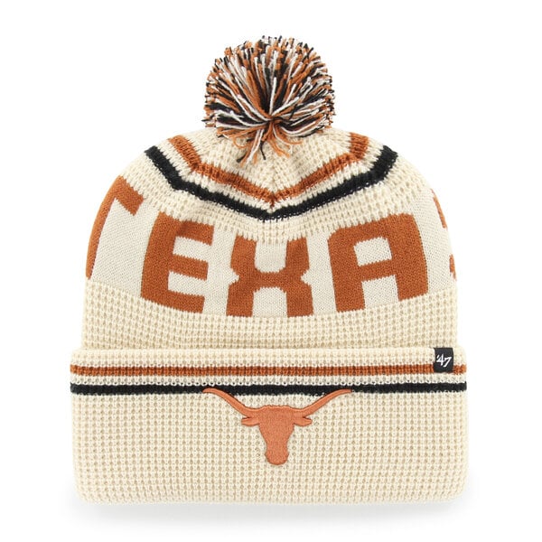Unisex ’47 Cream Texas Longhorns Quattrle Waffle Cuffed Knit Hat with Pom