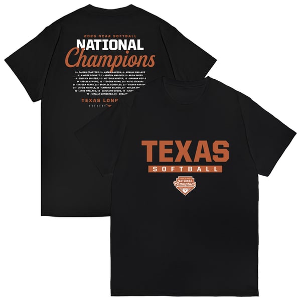 Unisex Athlete’s Thread Black Texas Longhorns 2026 Softball National Champions Roster T-Shirt