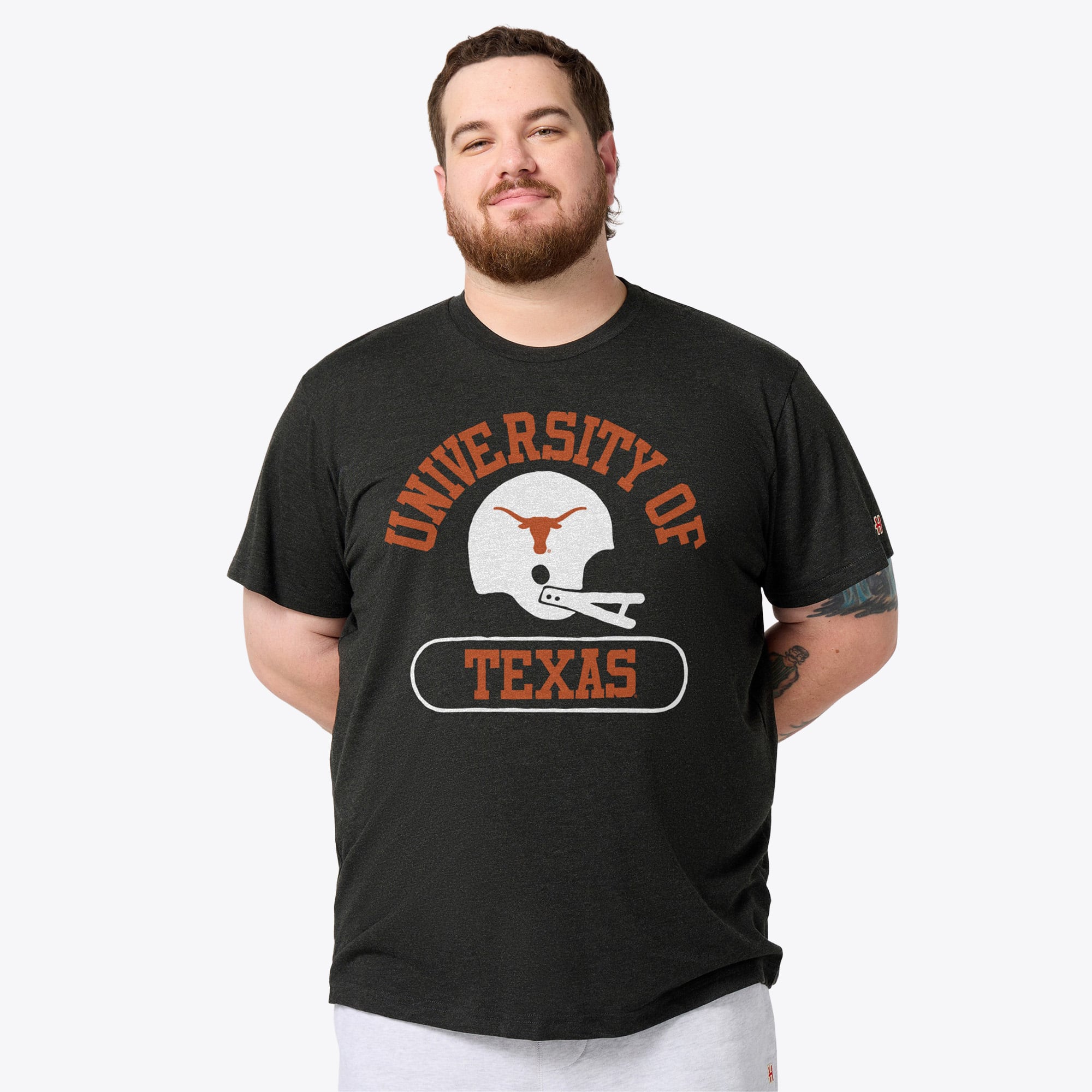 T-shirt unisexe Hommage Charcoal Texas Longhorns Throwback Helmet Tri-Blend