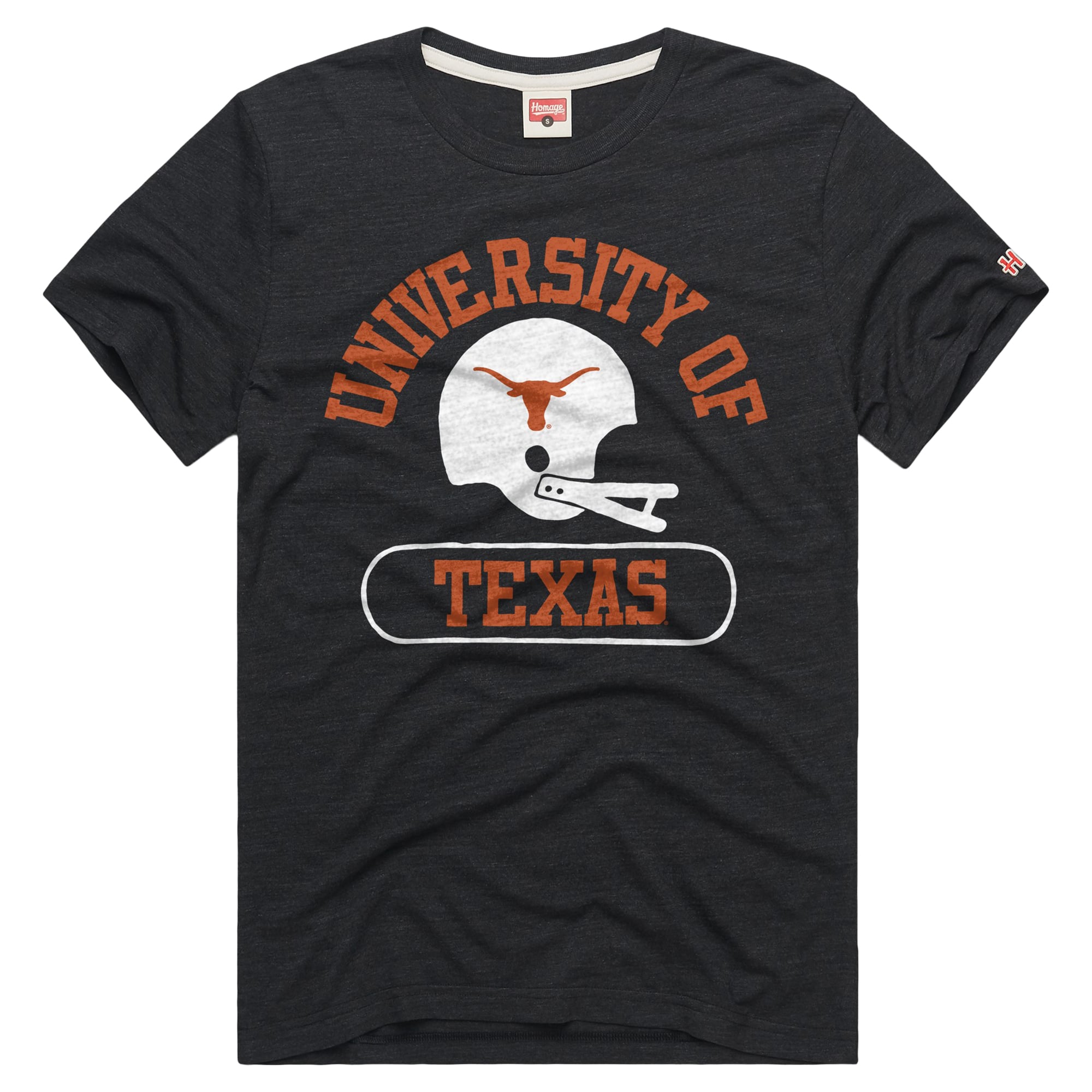 T-shirt unisexe Hommage Charcoal Texas Longhorns Throwback Helmet Tri-Blend