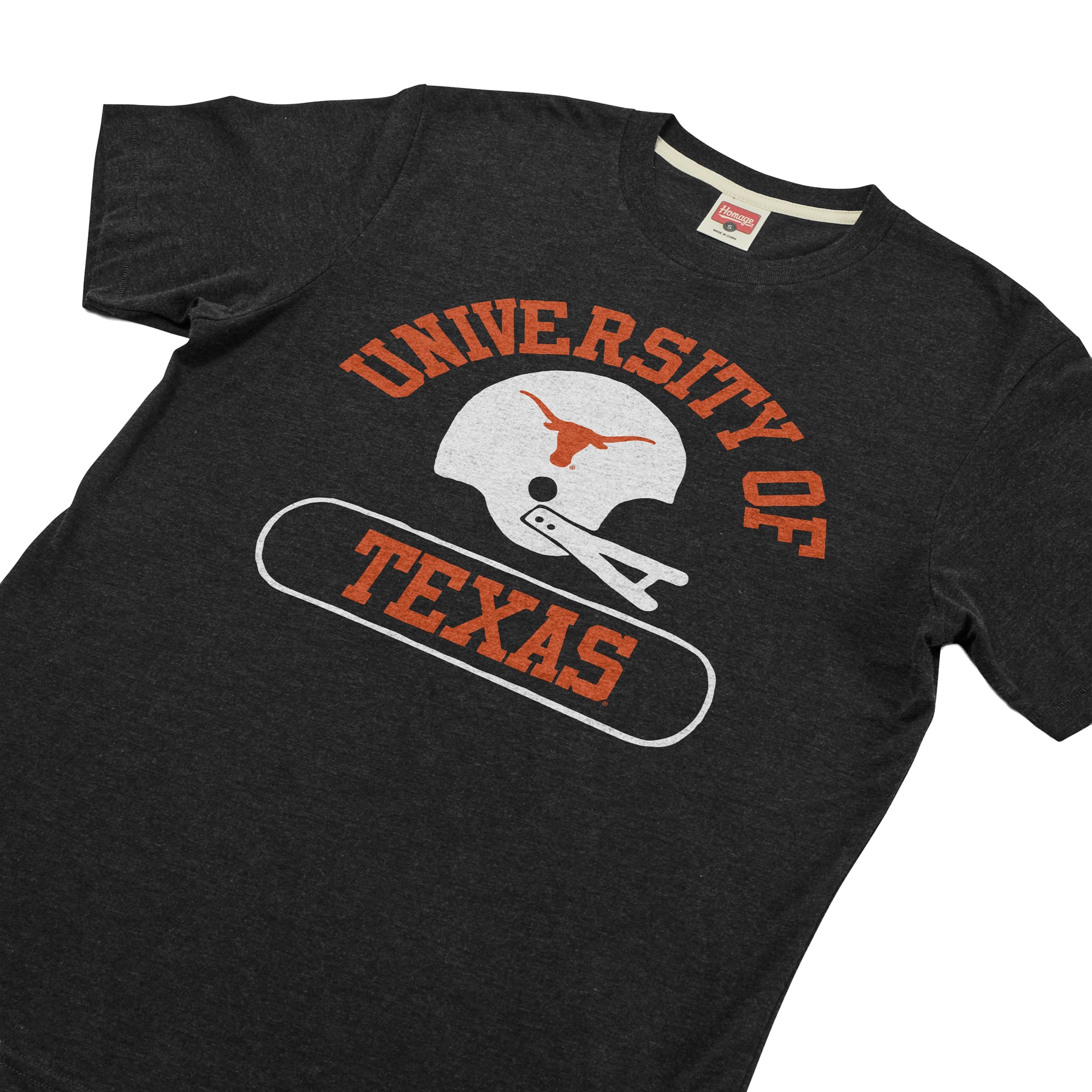 T-shirt unisexe Hommage Charcoal Texas Longhorns Throwback Helmet Tri-Blend