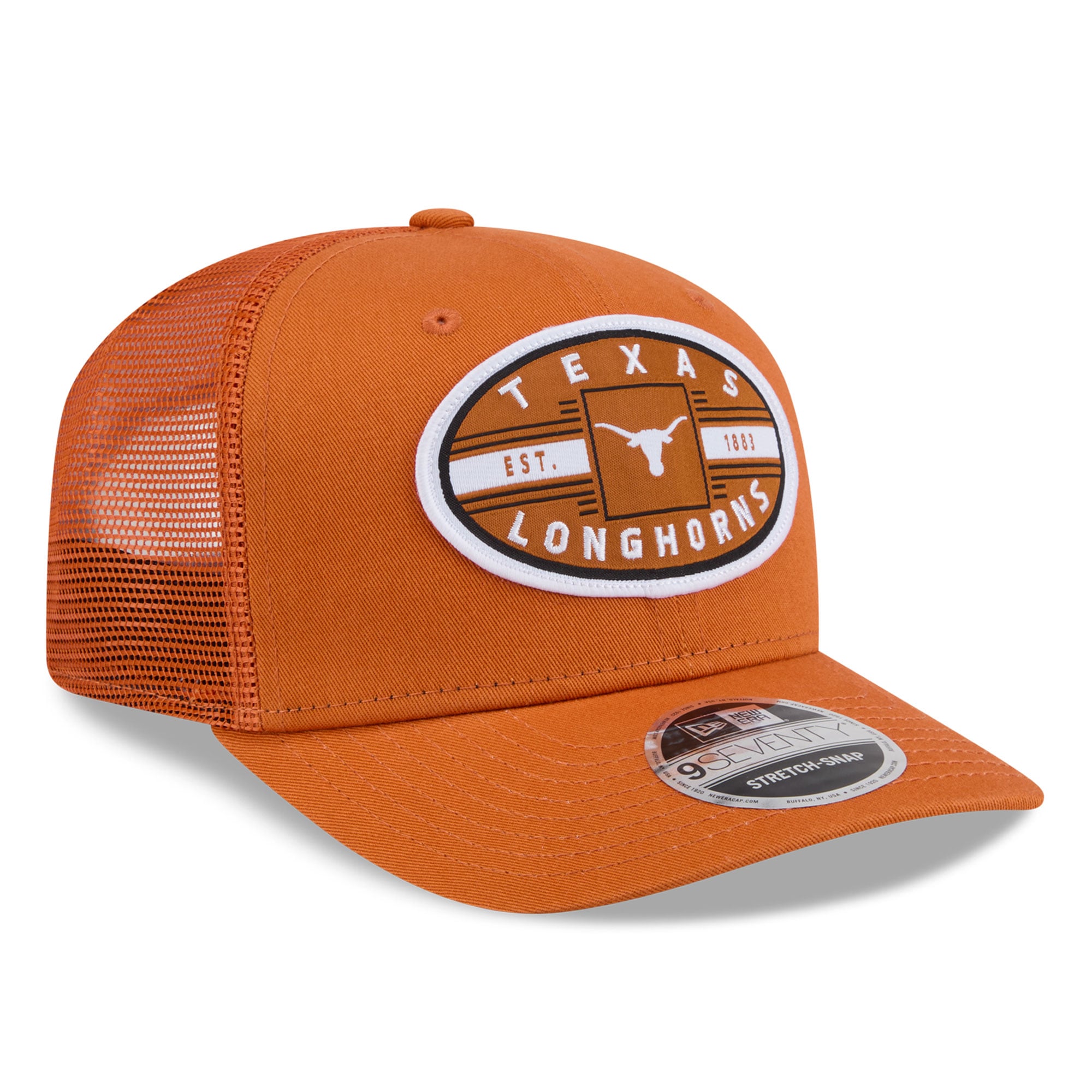 Casquette trucker unisexe New Era Texas Orange Texas Longhorns Inline Patch 9SEVENTY, ajustable