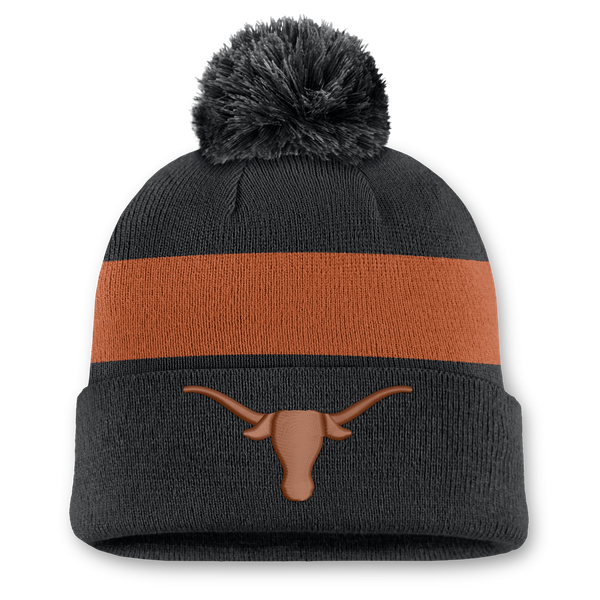 Unisex Nike Black Texas Longhorns Primetime Stripe Cuffed Knit Hat with Pom