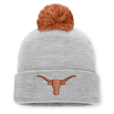 Texas Longhorns Nike Unisex Primetime Script Cuffed Knit Hat with Pom - Heather Gray