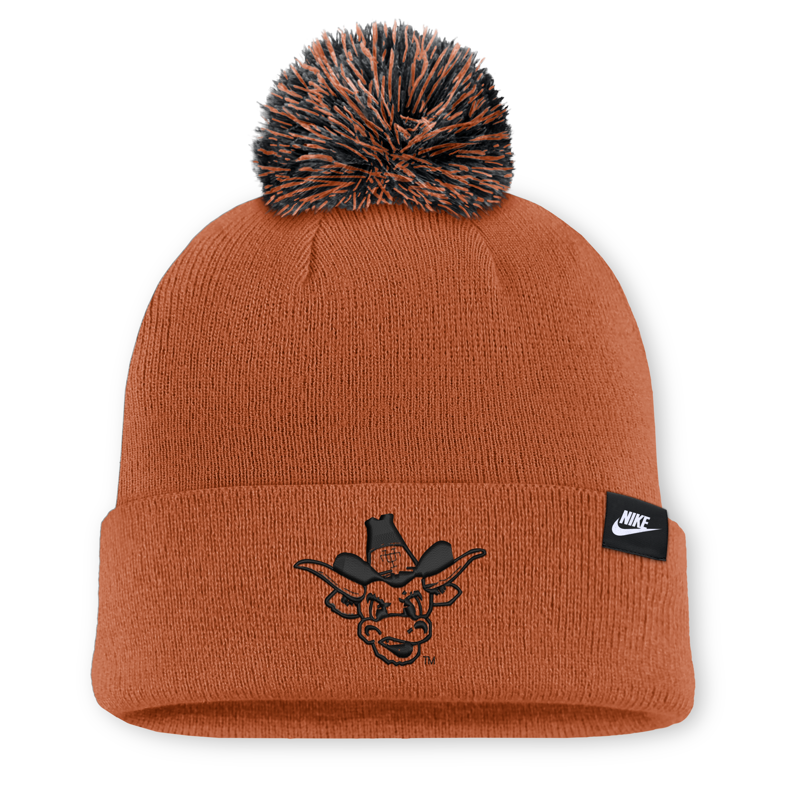 Bonnet unisexe Nike blanc à pompon avec logo des Texas Longhorns et lettre.