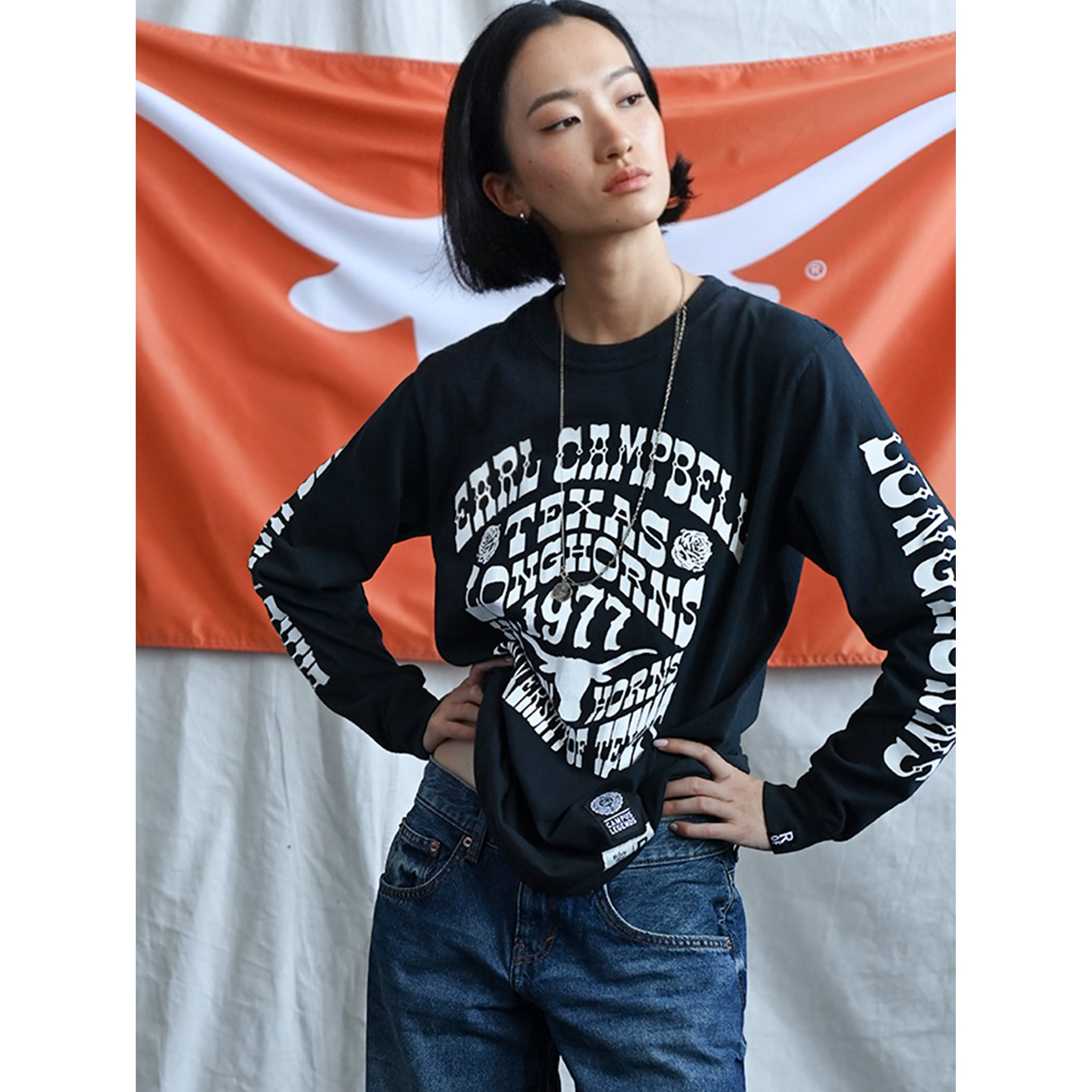 Unisex Roots of Fight x Texas Longhorns Earl Campbell Black Long Sleeve T-Shirt