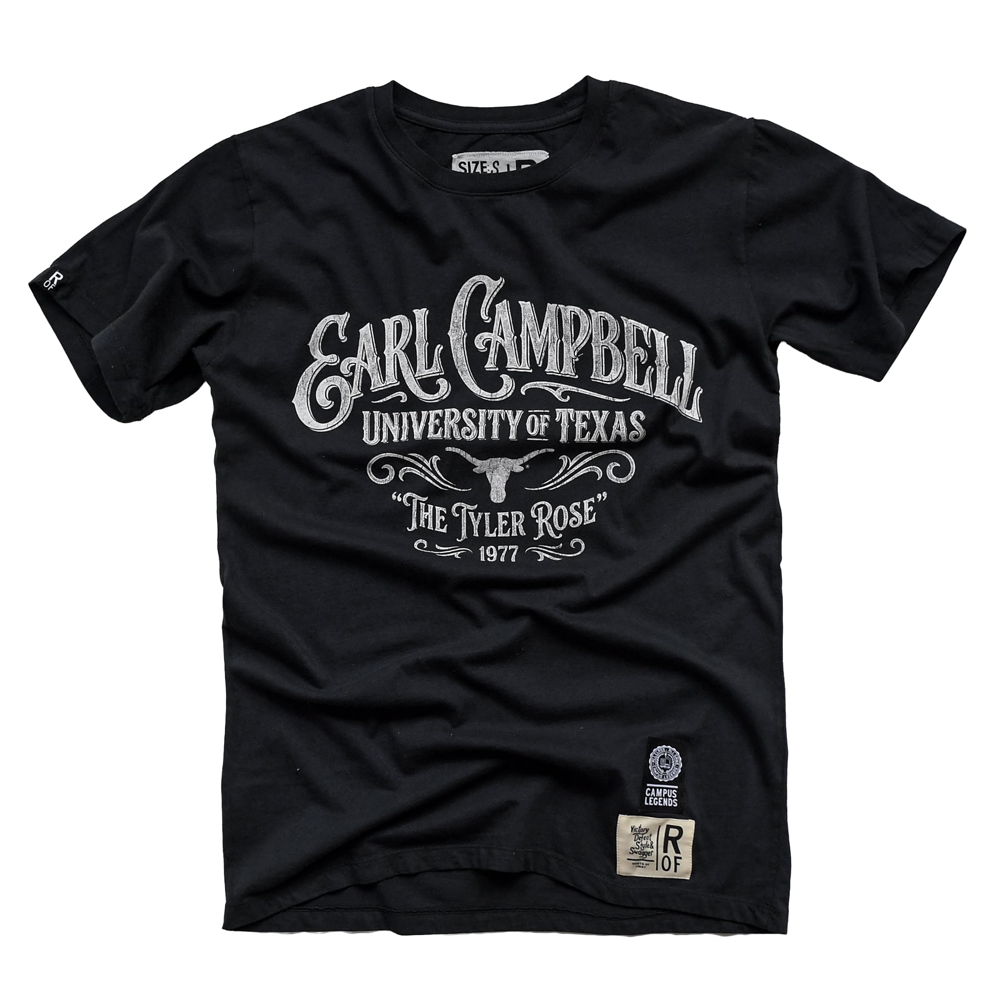 Unisex Roots of Fight x Texas Longhorns Earl Campbell Black The Tyler Rose T-Shirt
