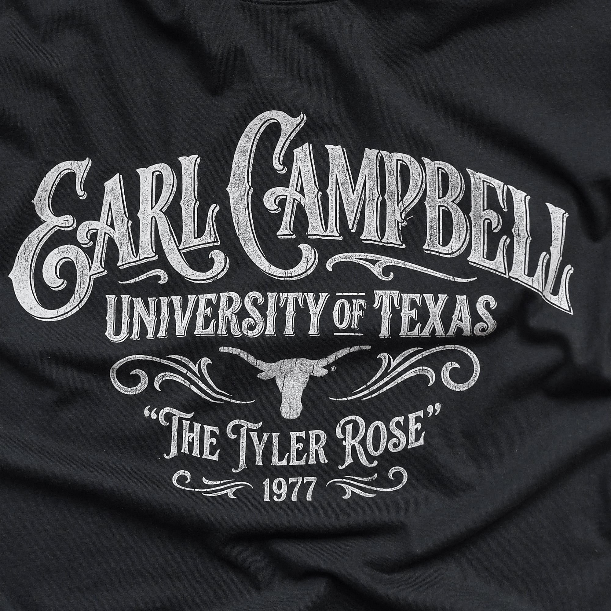 Unisex Roots of Fight x Texas Longhorns Earl Campbell Black The Tyler Rose T-Shirt