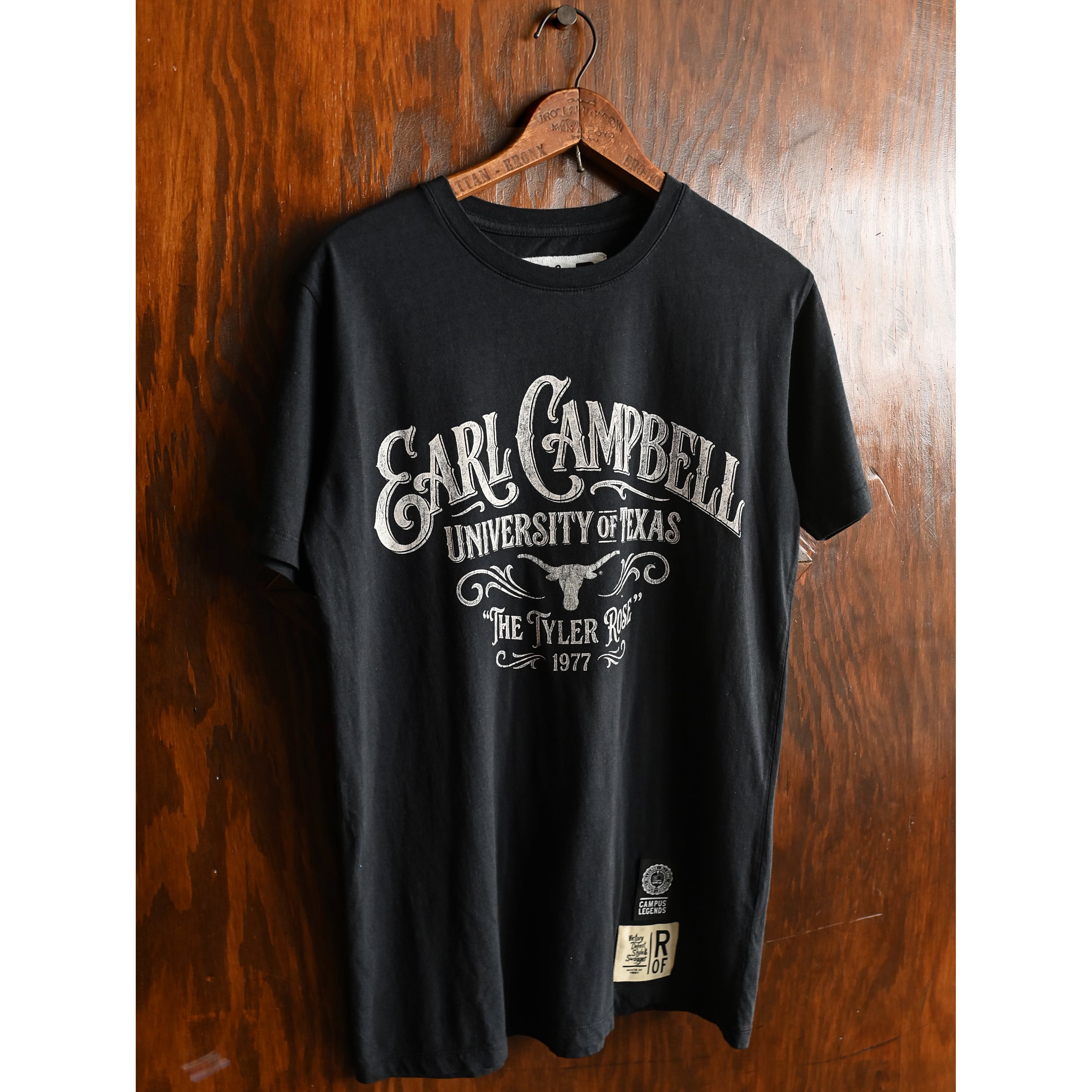 Unisex Roots of Fight x Texas Longhorns Earl Campbell Black The Tyler Rose T-Shirt