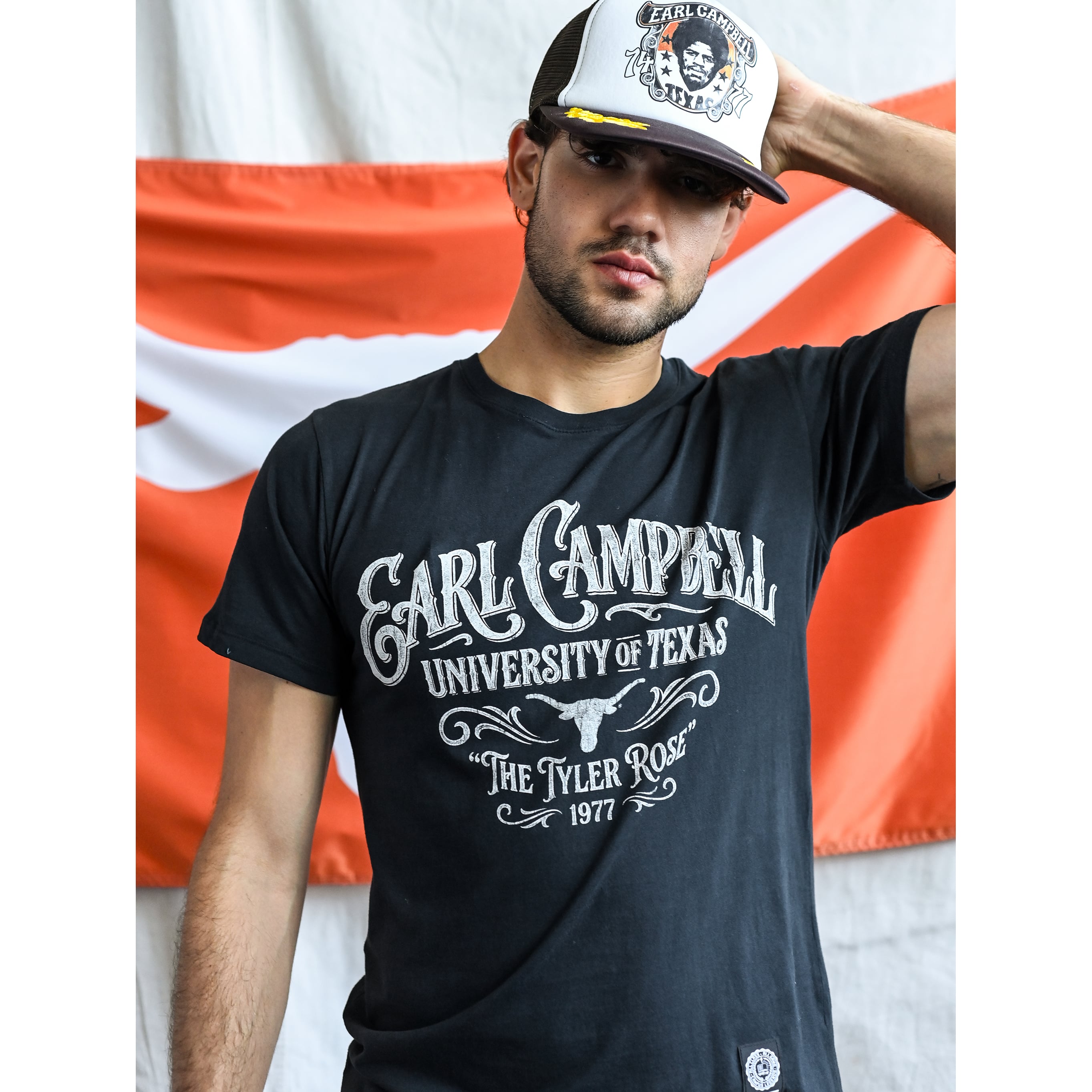 Unisex Roots of Fight x Texas Longhorns Earl Campbell Black The Tyler Rose T-Shirt
