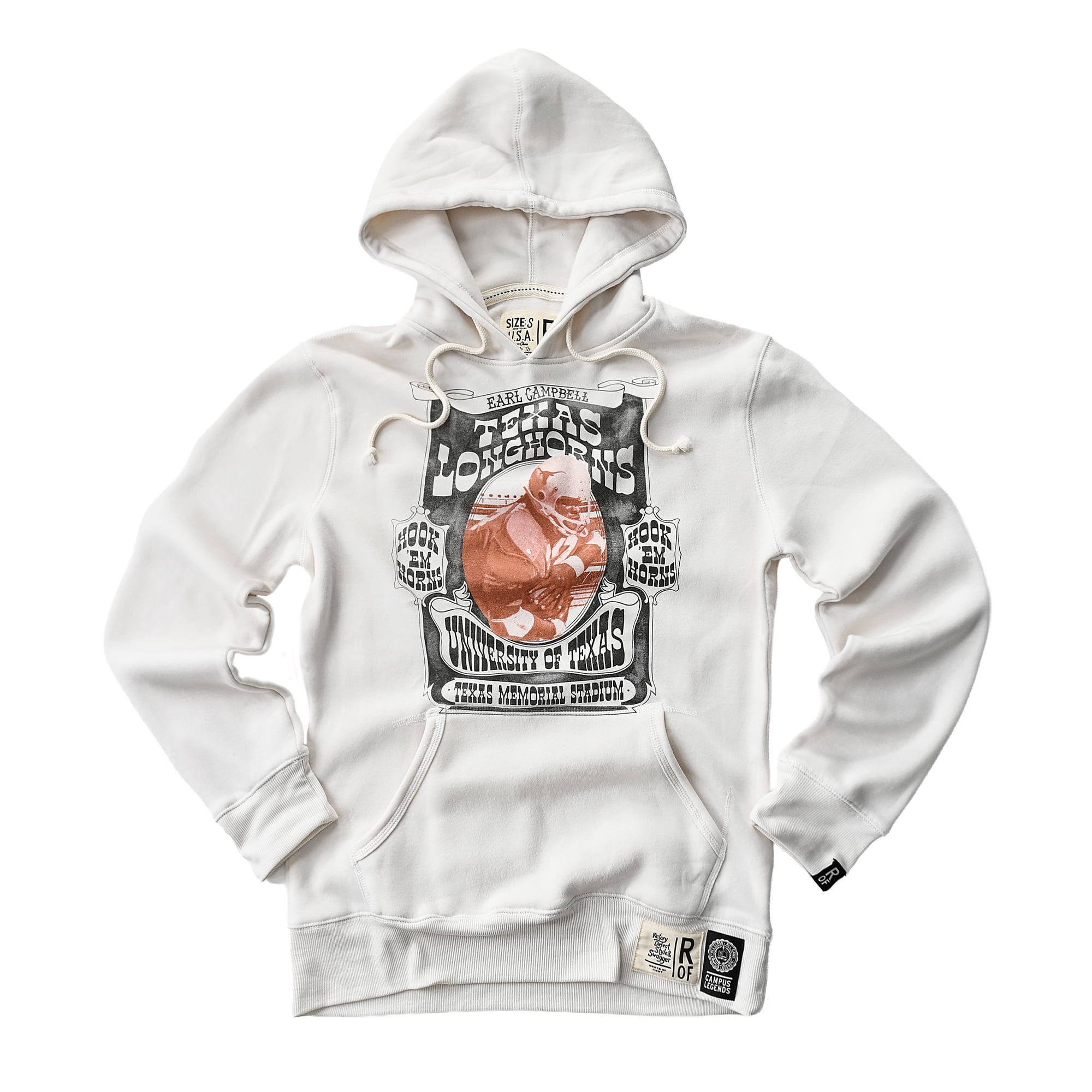 Unisex Roots of Fight x Texas Longhorns Earl Campbell White Tornado Tri-Blend Hoodie