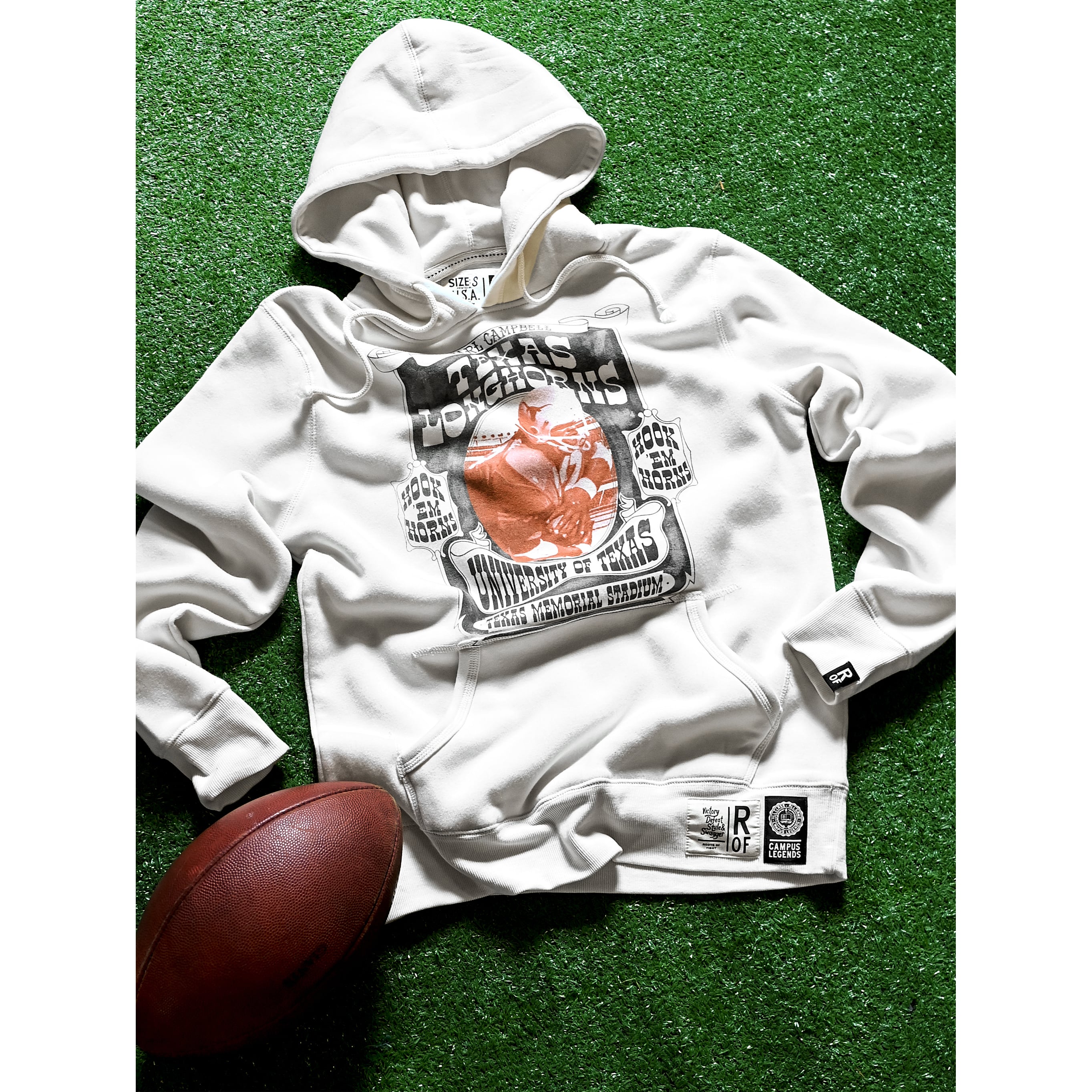 Unisex Roots of Fight x Texas Longhorns Earl Campbell White Tornado Tri-Blend Hoodie
