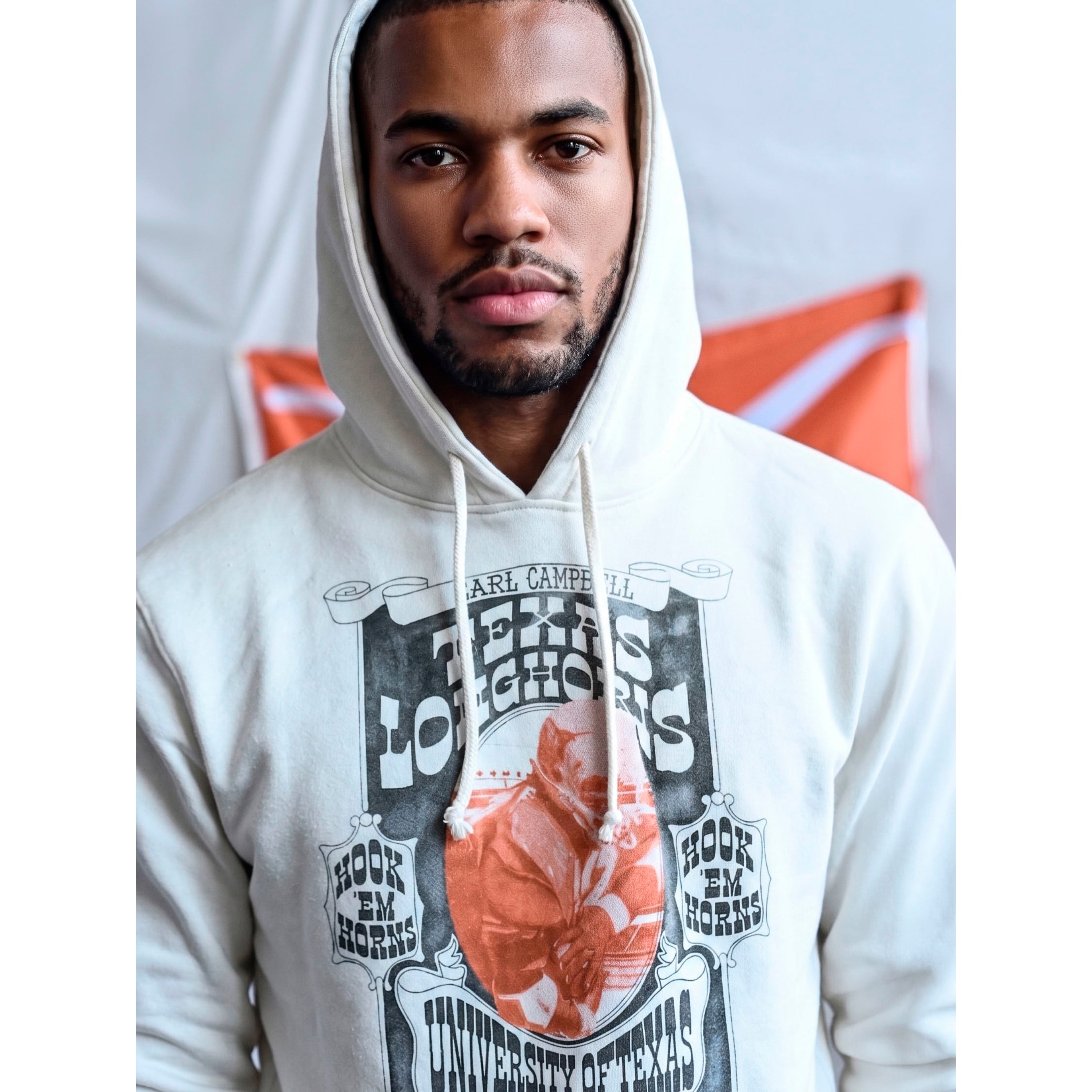 Unisex Roots of Fight x Texas Longhorns Earl Campbell White Tornado Tri-Blend Hoodie