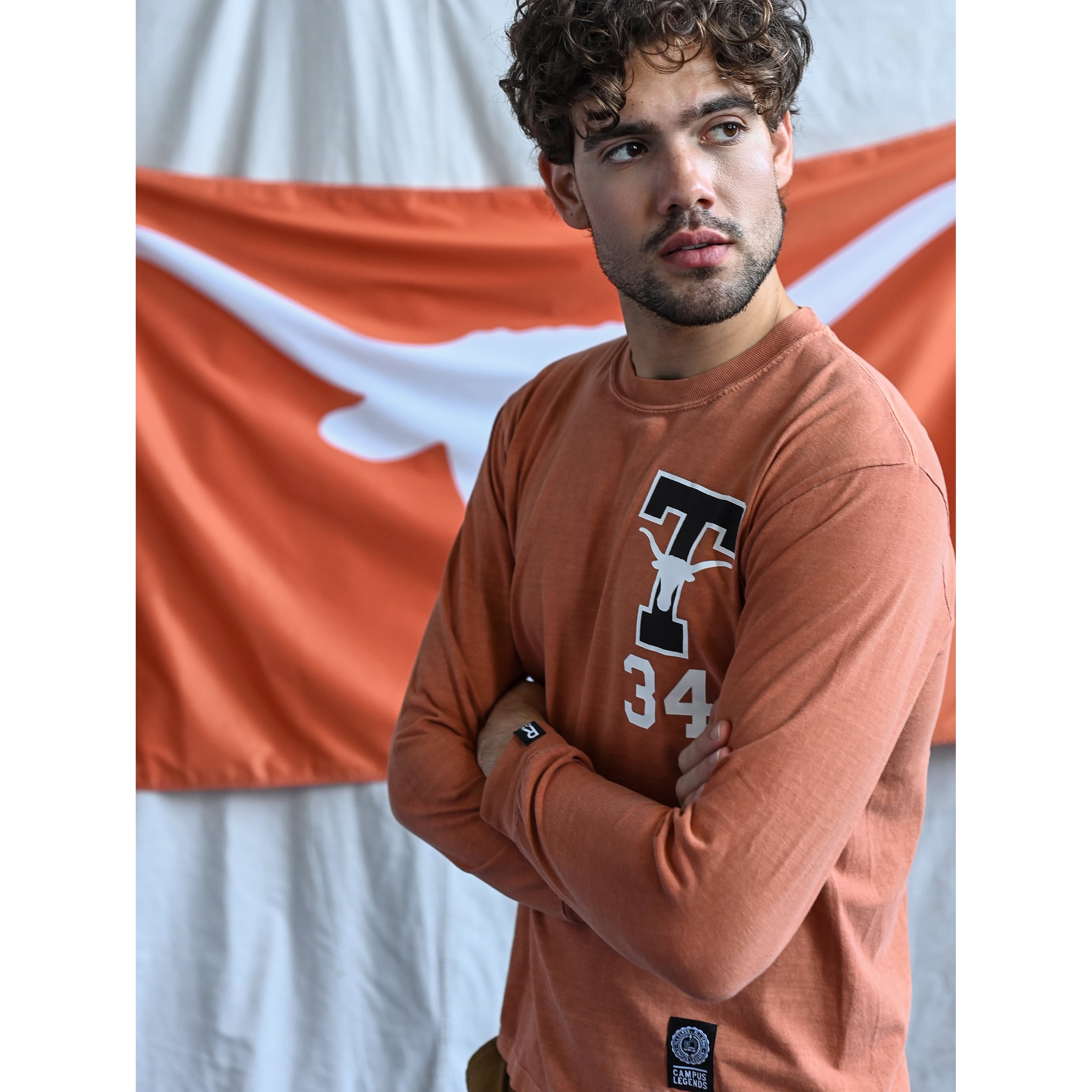 Unisex Roots of Fight x Texas Longhorns Ricky Williams Orange #34 Long Sleeve T-Shirt
