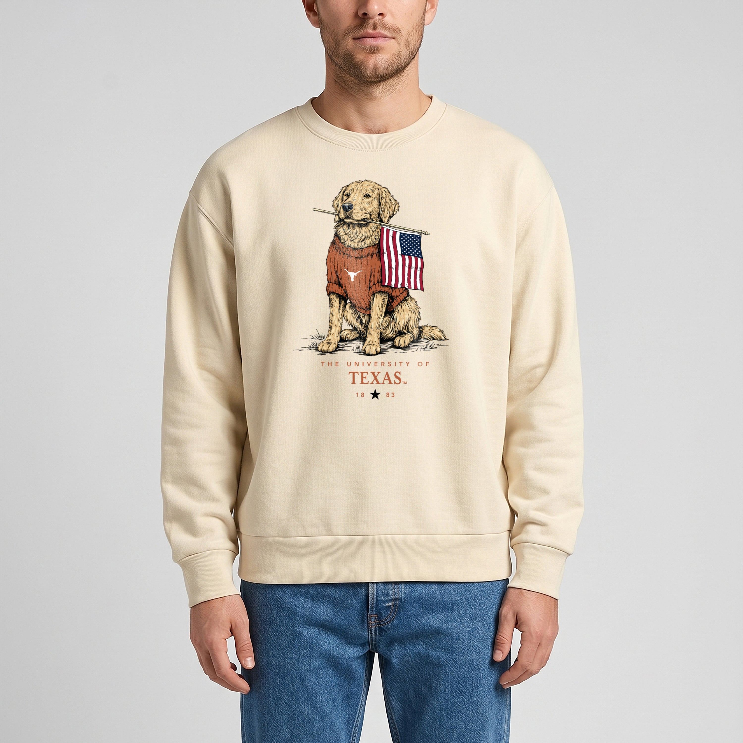 Sweat-shirt côtelé premium unisexe Uscape Apparel couleur crème Texas Longhorns Americana Good Boy