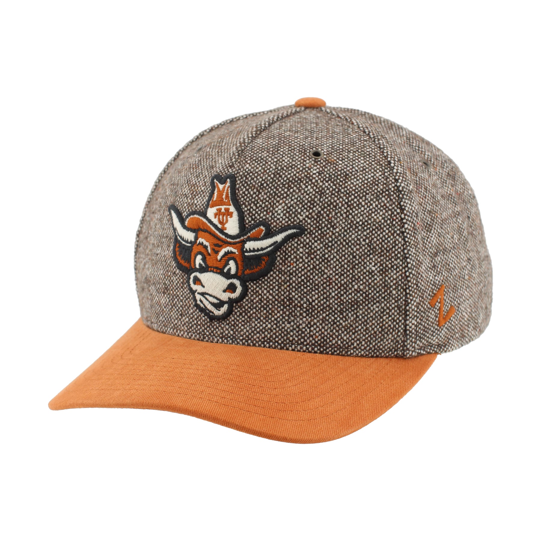 Chapeau unisexe Zephyr marron/orange Texas Longhorns en tweed à couronne pincée et ajustable