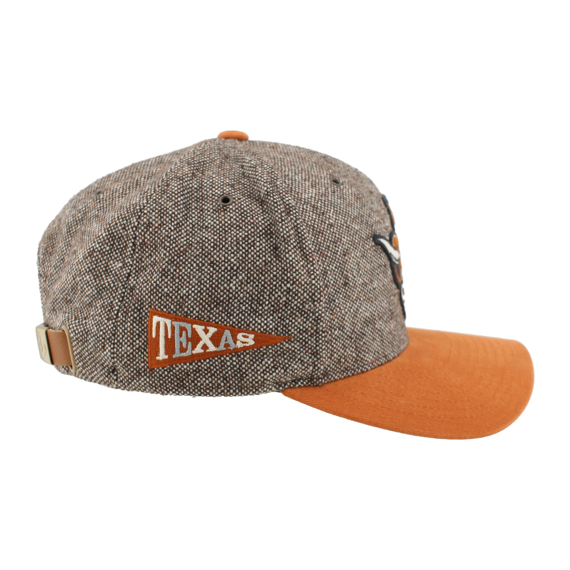 Chapeau unisexe Zephyr marron/orange Texas Longhorns en tweed à couronne pincée et ajustable