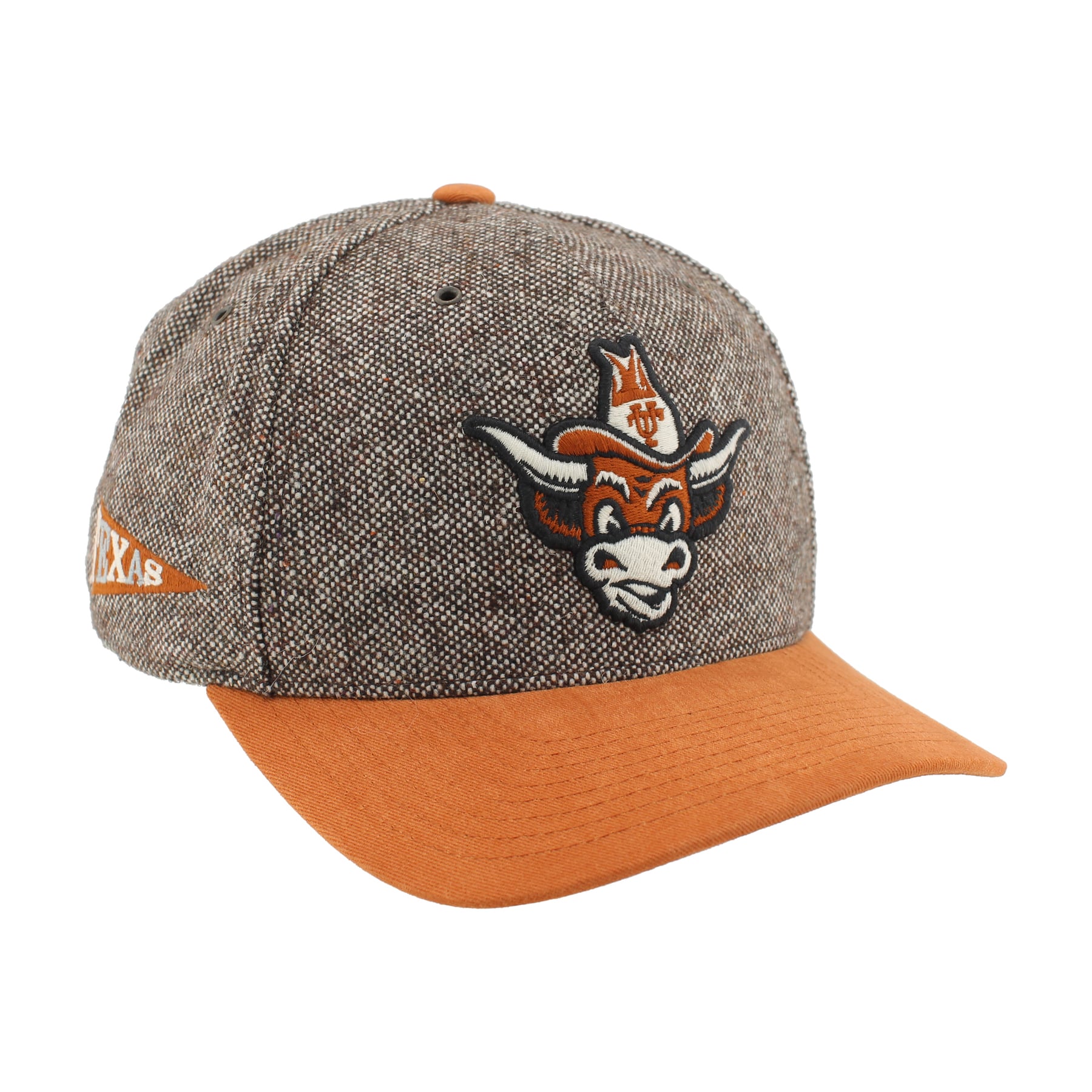 Chapeau unisexe Zephyr marron/orange Texas Longhorns en tweed à couronne pincée et ajustable