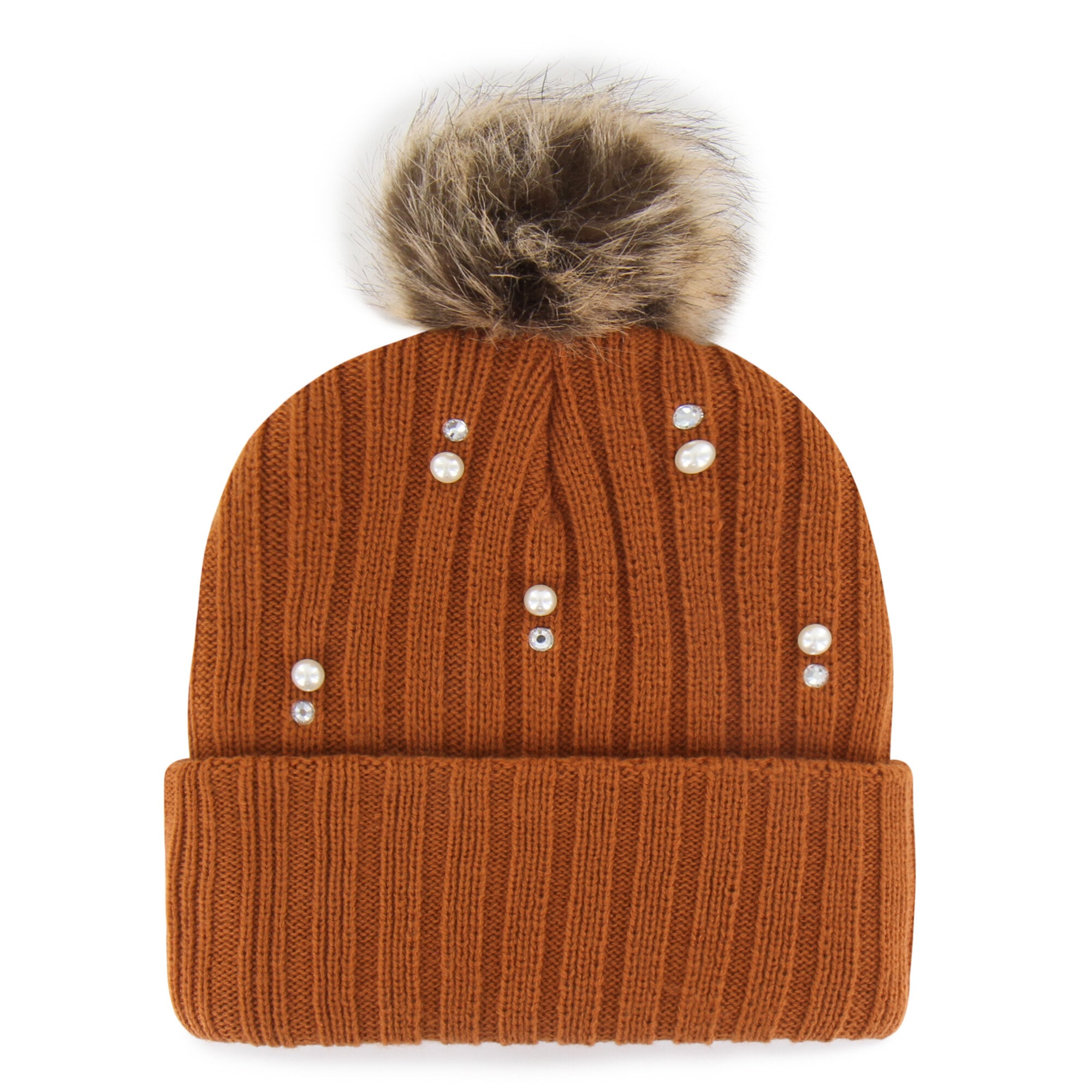 Bonnet en maille de fourrure nacrée « Texas Longhorns » orange Texas '47 pour femme, avec pompon