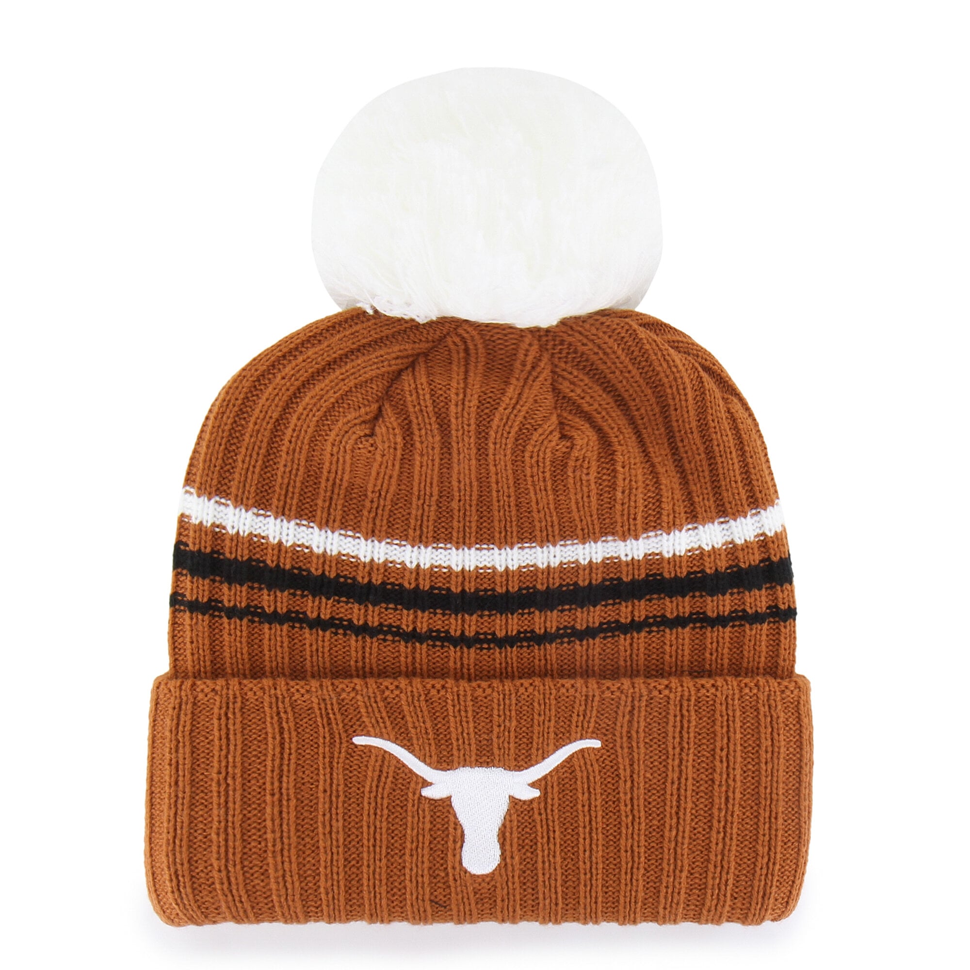 Bonnet tricoté à pompon et inscription duveteuse, motif Texas Longhorns, orange Texas, pour femme, modèle '47