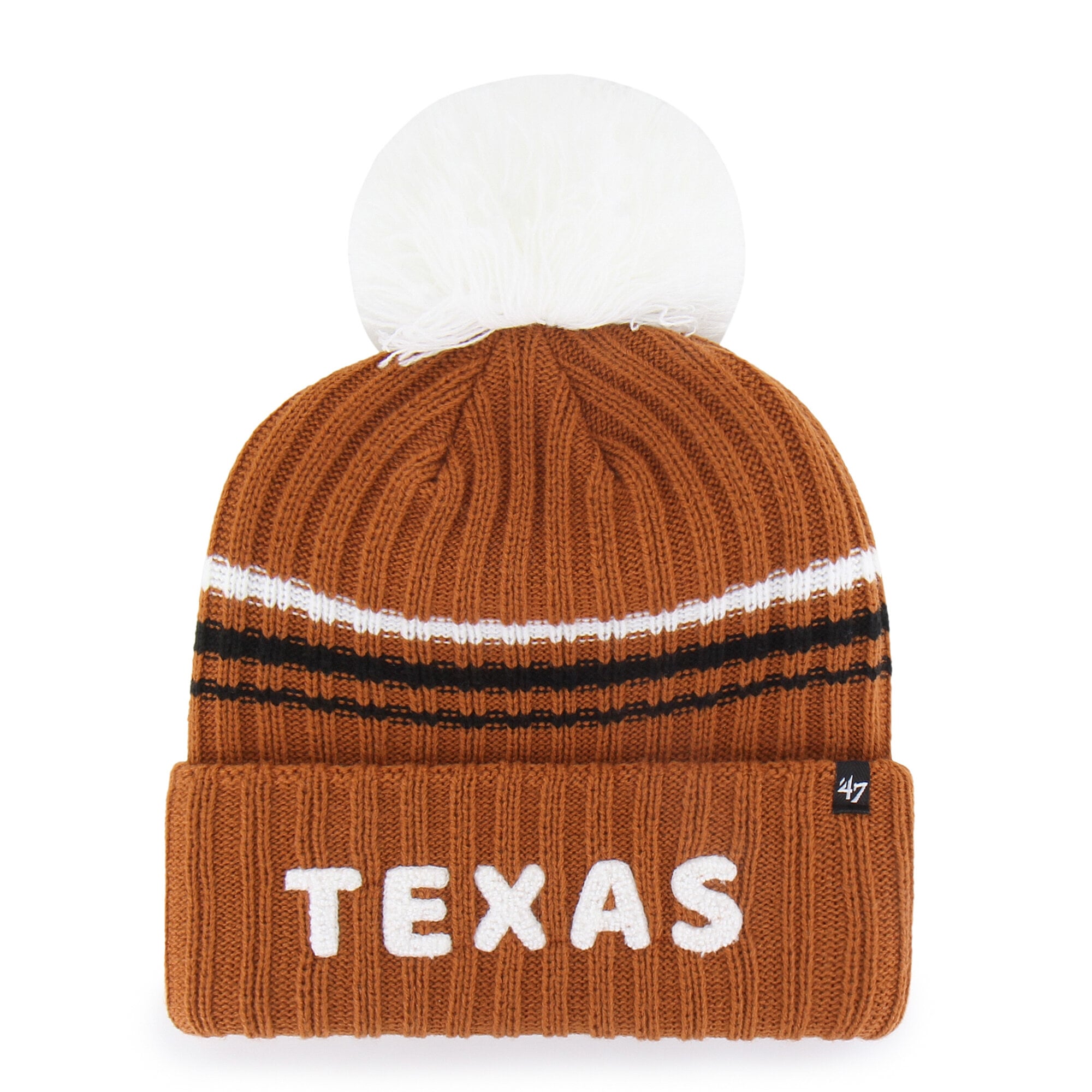 Bonnet tricoté à pompon et inscription duveteuse, motif Texas Longhorns, orange Texas, pour femme, modèle '47