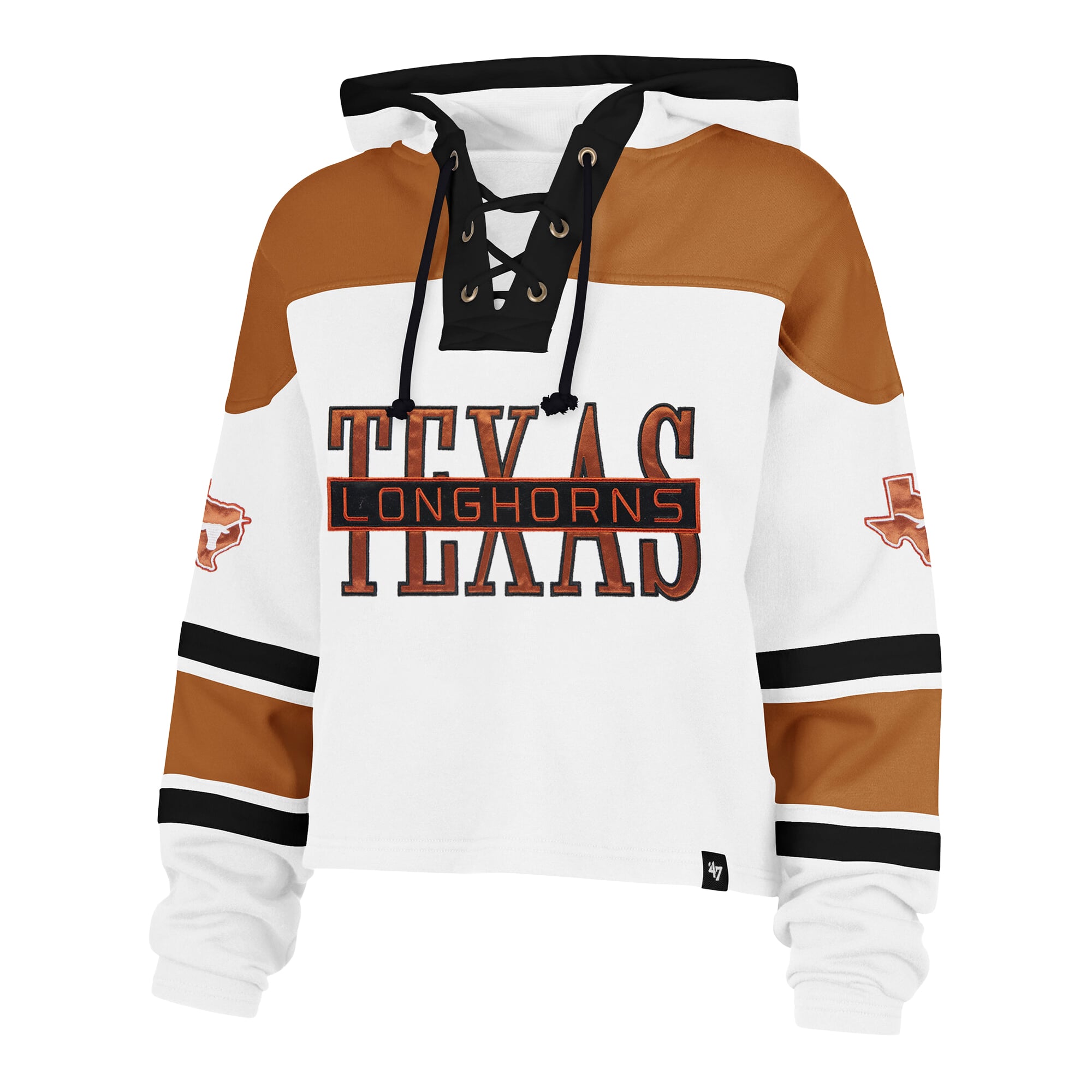 Sweat à capuche court lacets Superior Lacer pour femme, modèle '47 blanc Texas Longhorns