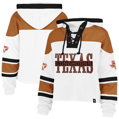  Texas Longhorns '47 Women's Cut Thru Cropped Superior Lacer Pullover Hoodie - White