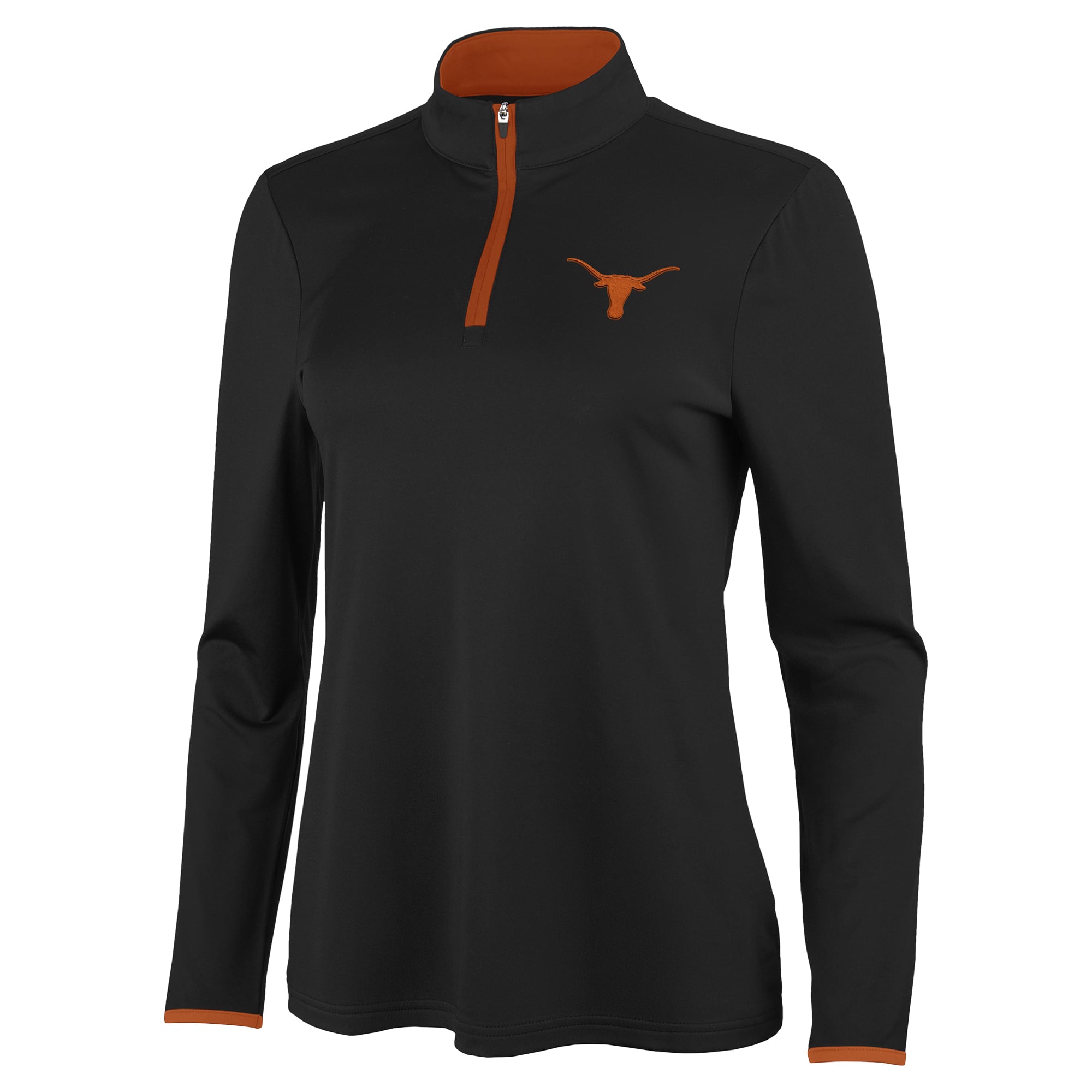 Pull à col zippé Antigua noir/orange Texas Longhorns pour femme