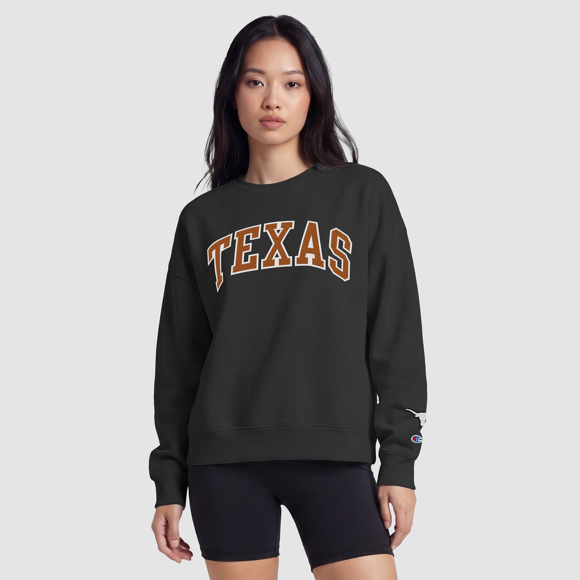 Women's Champion  Black Texas Longhorns Fleece Crew Sweatshirt