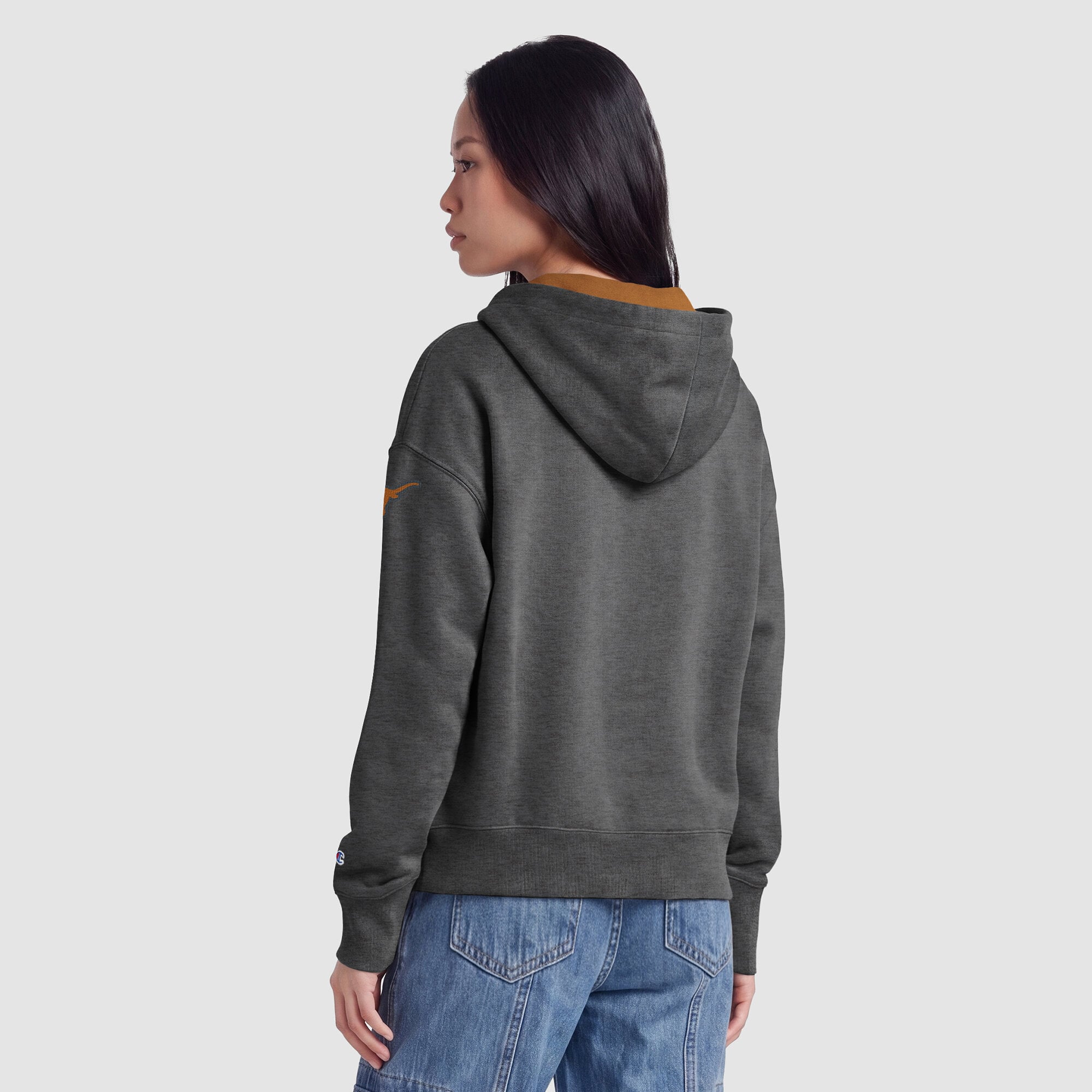 Sweat à capuche zippé en polaire Champion pour femme, gris chiné, motif Texas Longhorns Arch.
