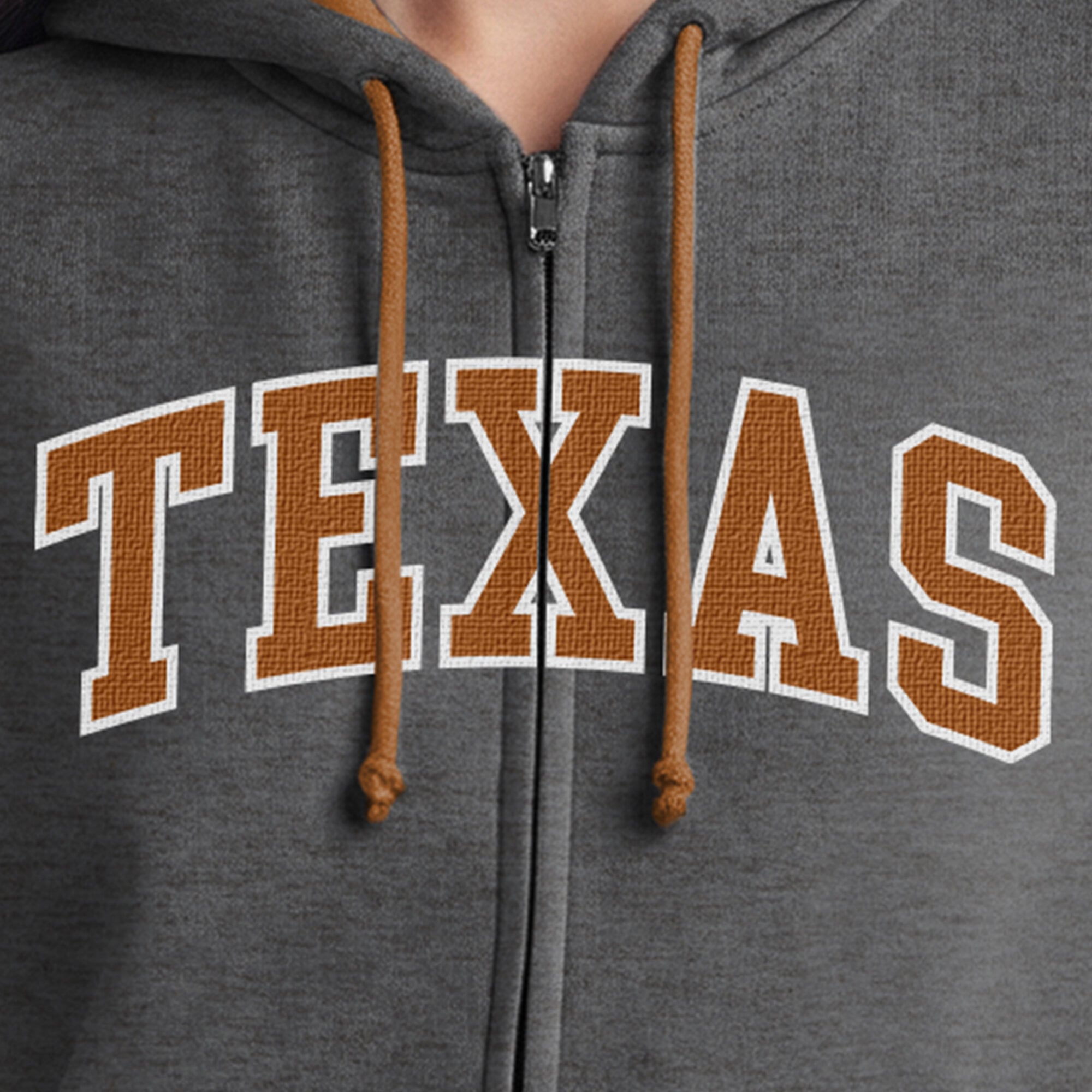 Sweat à capuche zippé en polaire Champion pour femme, gris chiné, motif Texas Longhorns Arch.