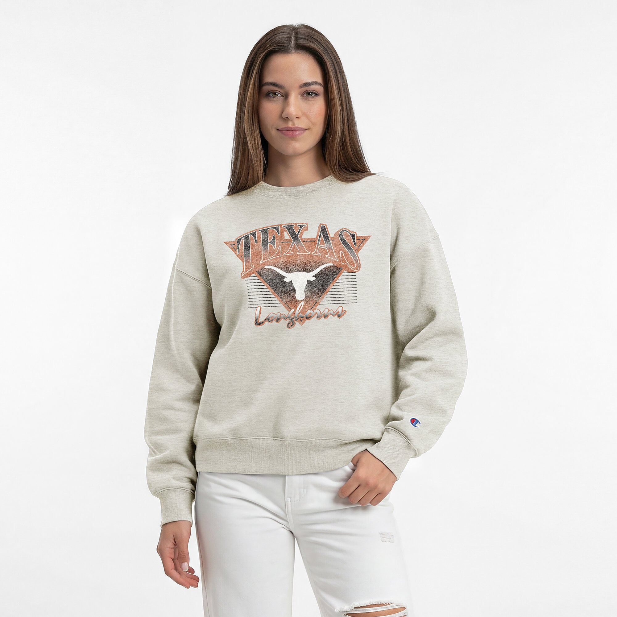 Women's Champion Oatmeal Texas Longhorns All-Star Weave Sweatshirt