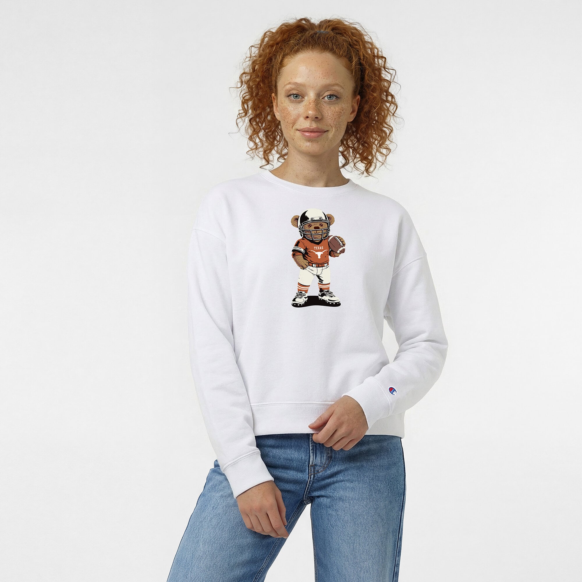 Women's Champion White Texas Longhorns Teddy Bear Sweatshirt