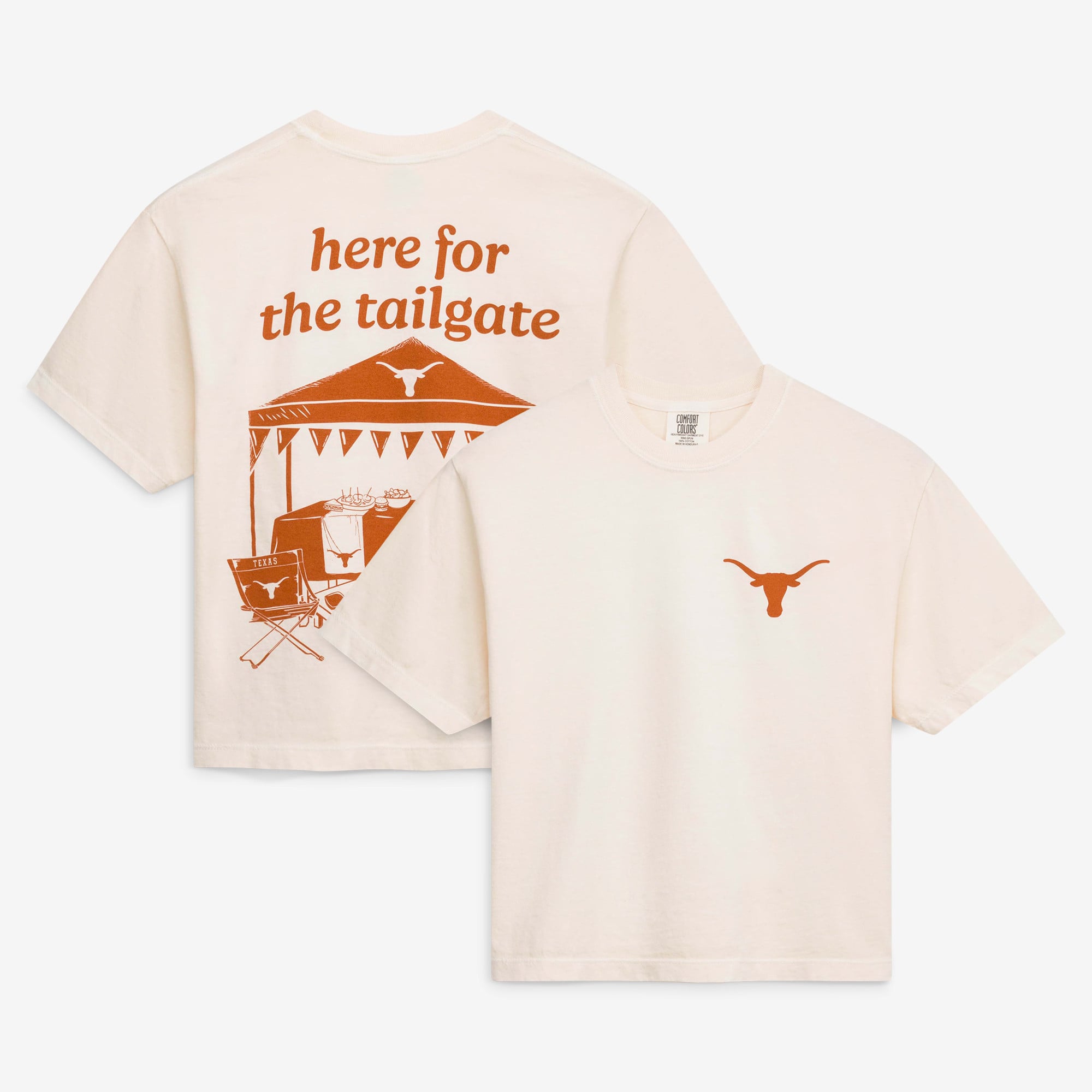 Women's Comfort Colors Cream Texas Longhorns Here For The Tailgate Cropped T-Shirt