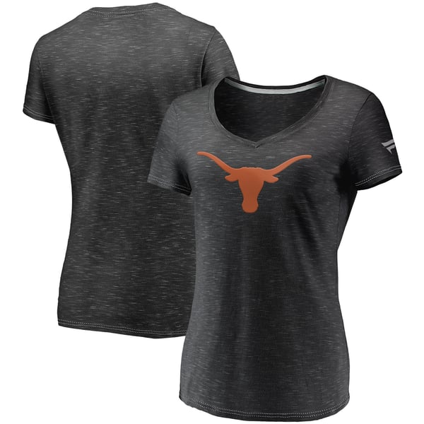 Women’s Fanatics Charcoal Texas Longhorns Primary Logo Space-Dye V-Neck T-Shirt
