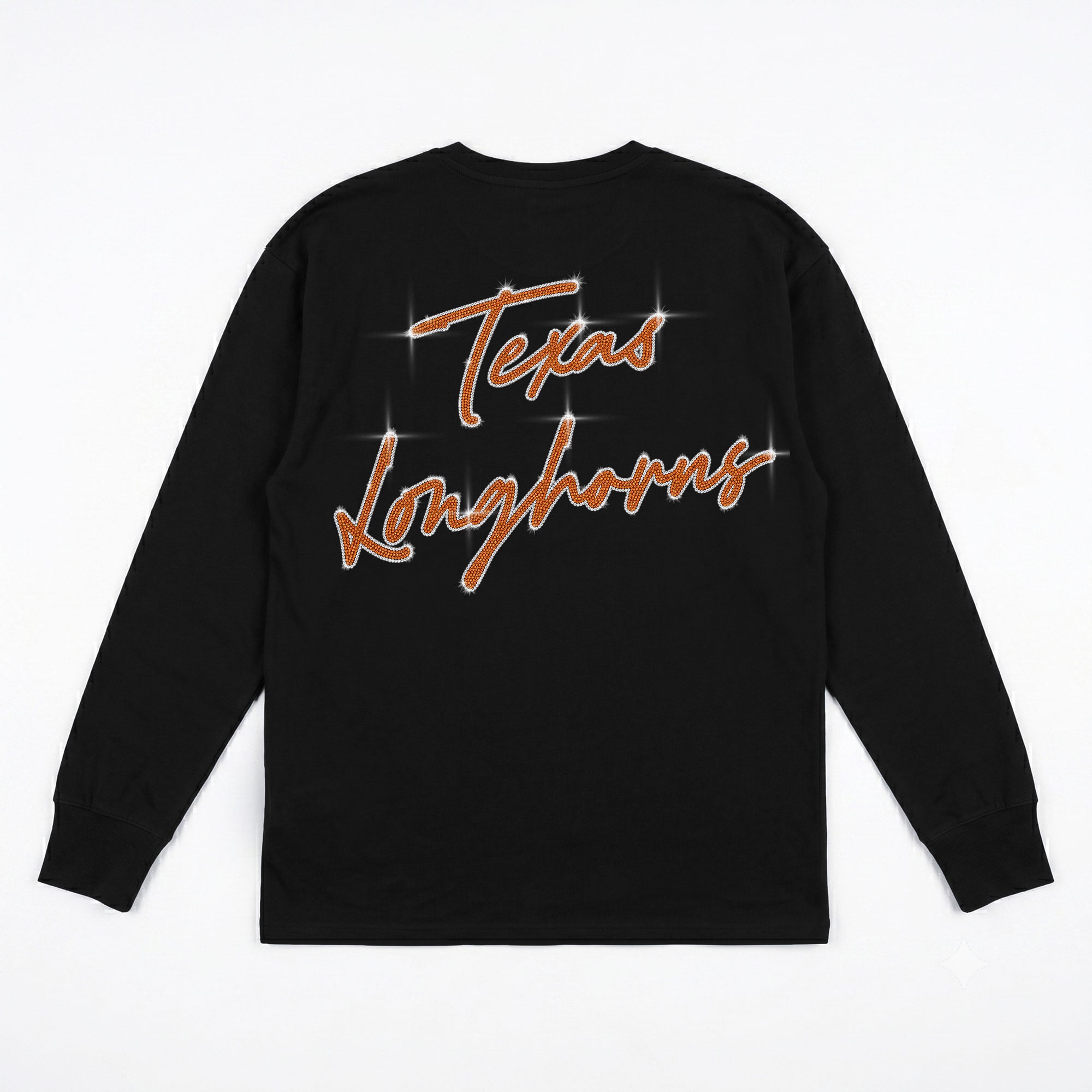 T-shirt à manches longues noir Texas Longhorns Light It Up strass pour femmes, collection Gameday Couture