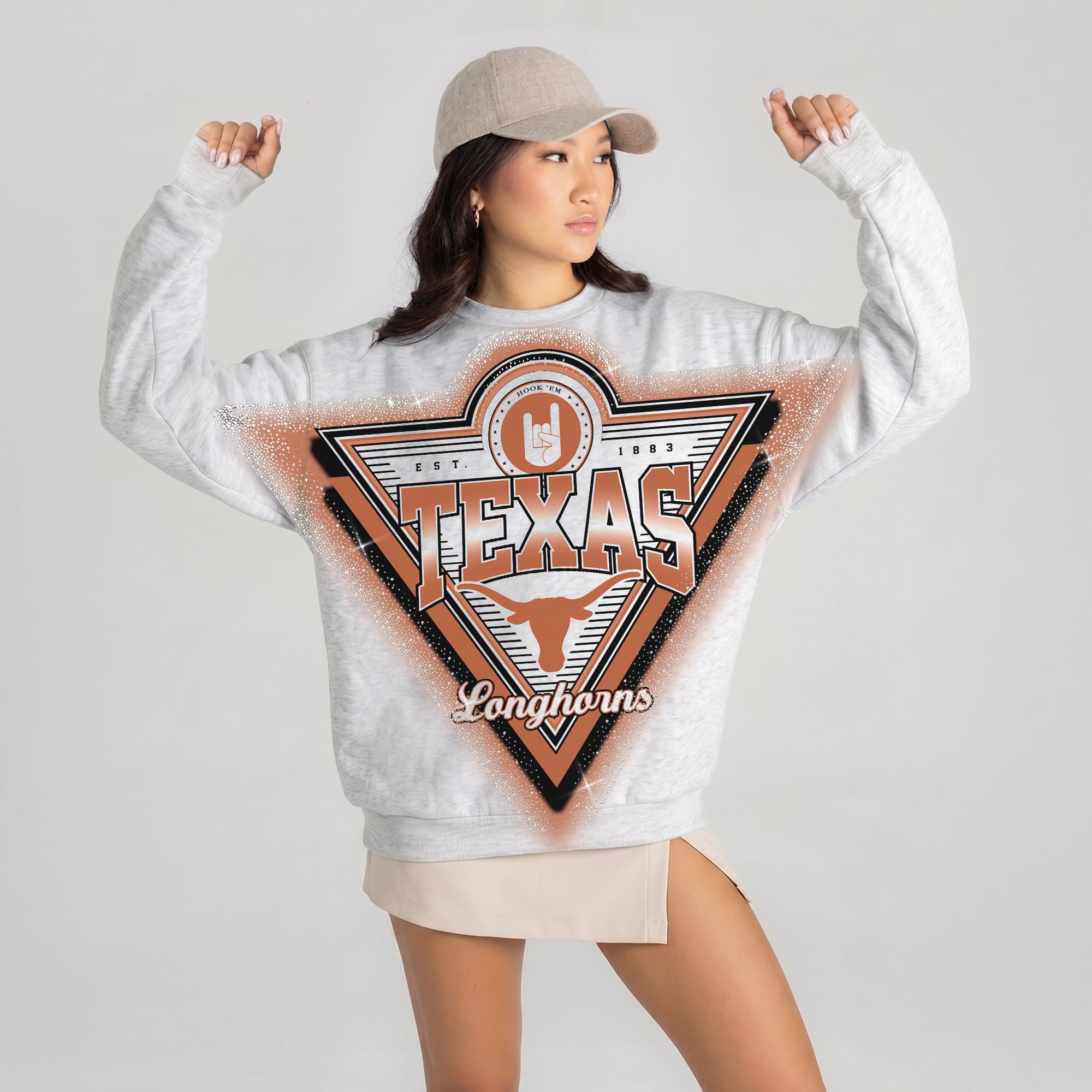 Sweat-shirt oversize en polaire gris à strass « Texas Longhorns Chasing Victory » de la collection Gameday Couture pour femmes