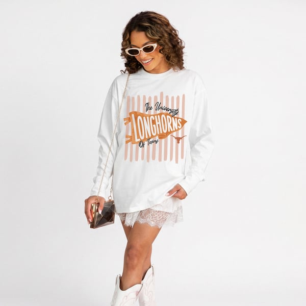 Women’s Gameday Couture White Texas Longhorns Rally Stripe Oversized Long Sleeve T-Shirt