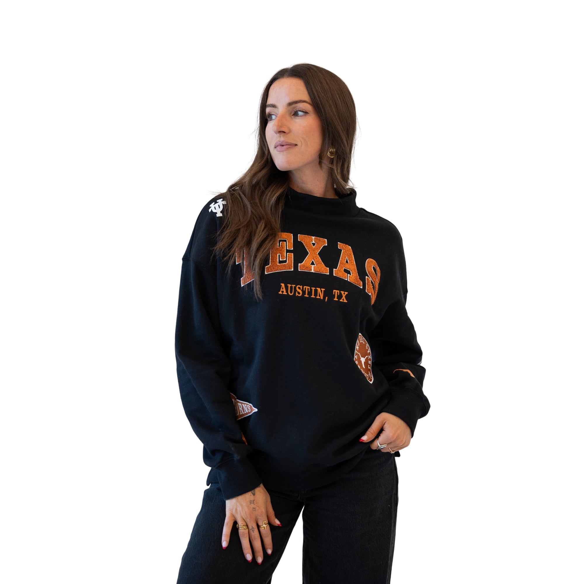 Sweat-shirt à col montant noir écusson Texas Longhorns pour femmes, collection Gameday Social