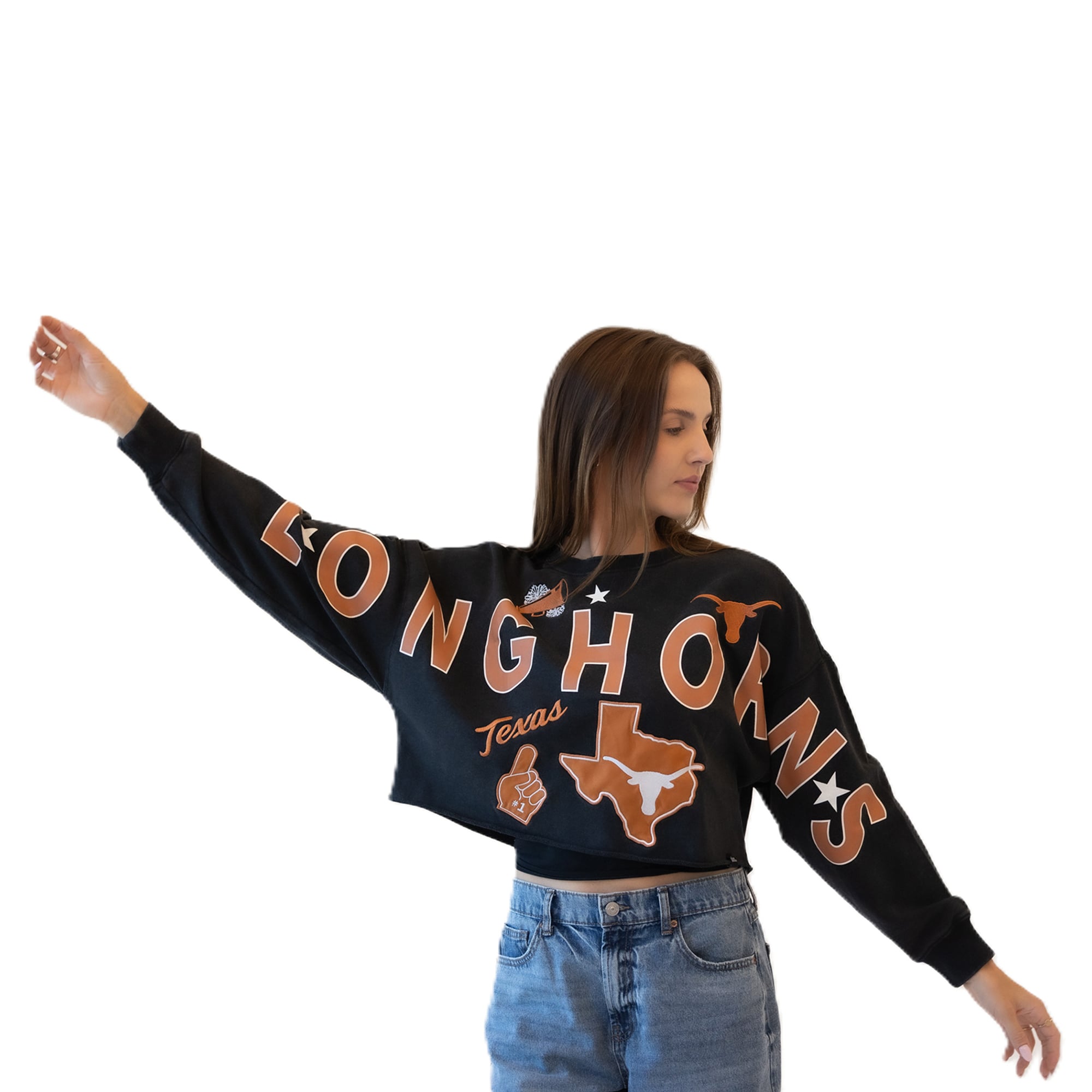 Sweat-shirt à écusson noir Texas Longhorns pour femmes, modèle Phipps, les jours de match