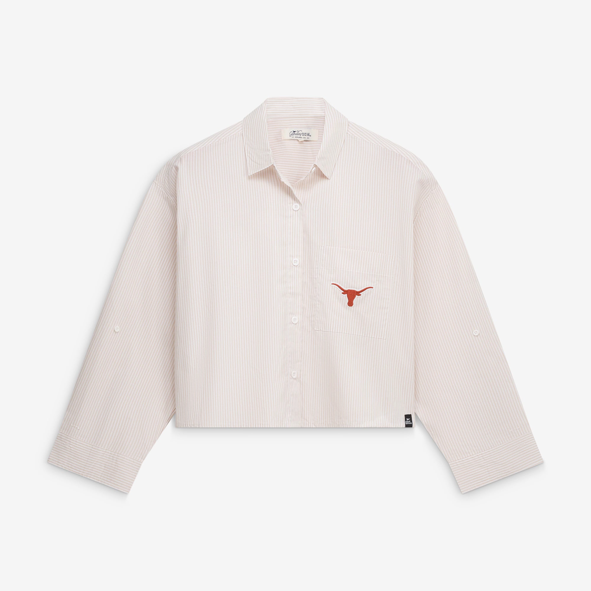 Women's Gameday Social  Oatmeal Texas Longhorns Cropped Striped Button-Down Shirt