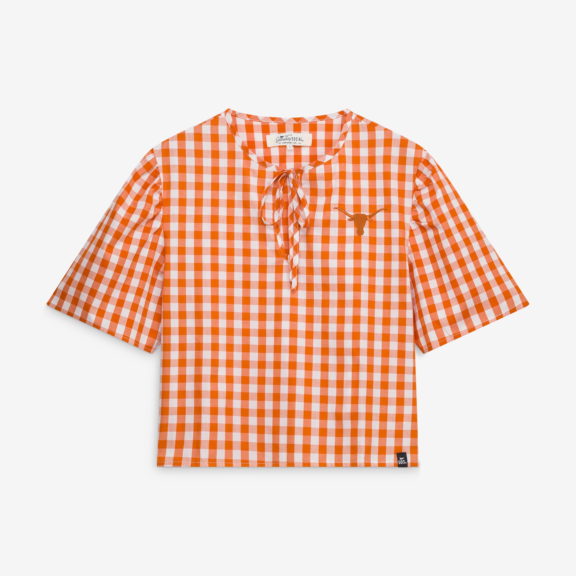 Blouse à carreaux vichy Texas Orange Longhorns pour femmes, idéale les jours de match.