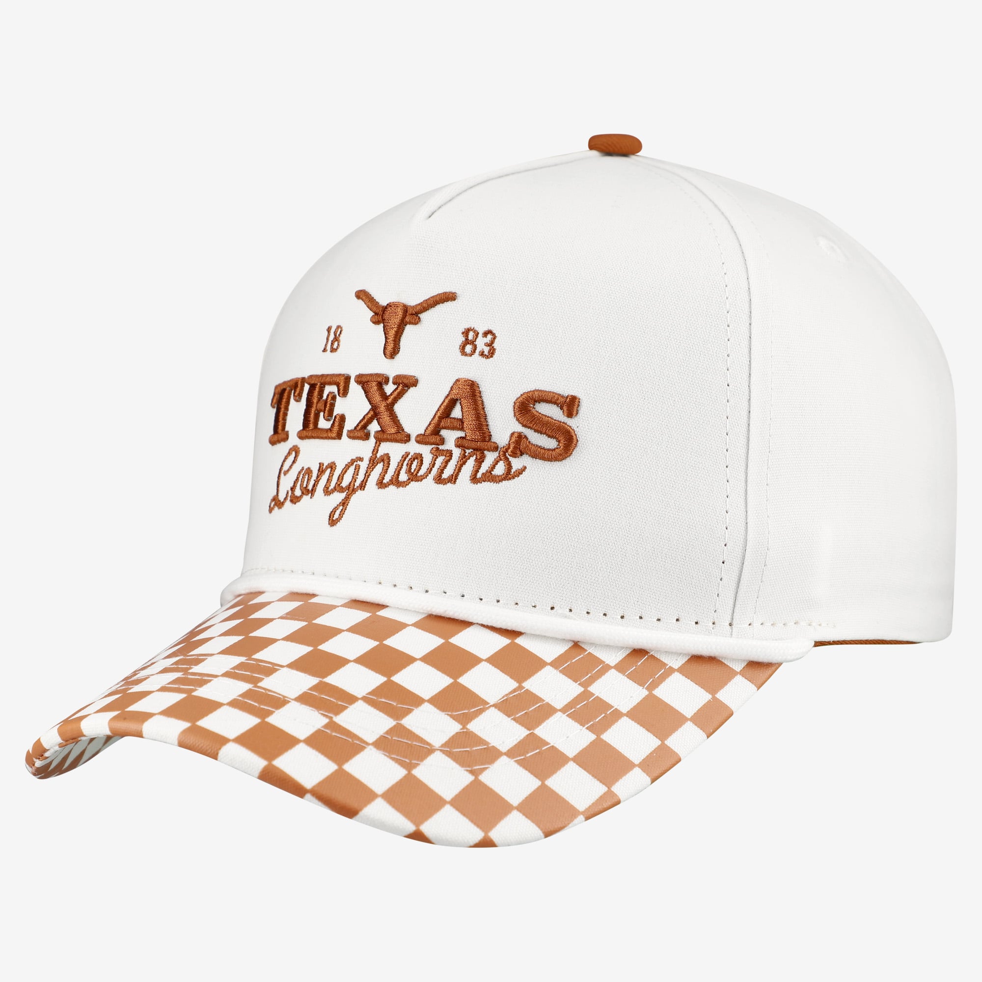 Casquette ajustable à 5 panneaux Texas Longhorns Albon Check blanche pour femmes, idéale pour les jours de match.