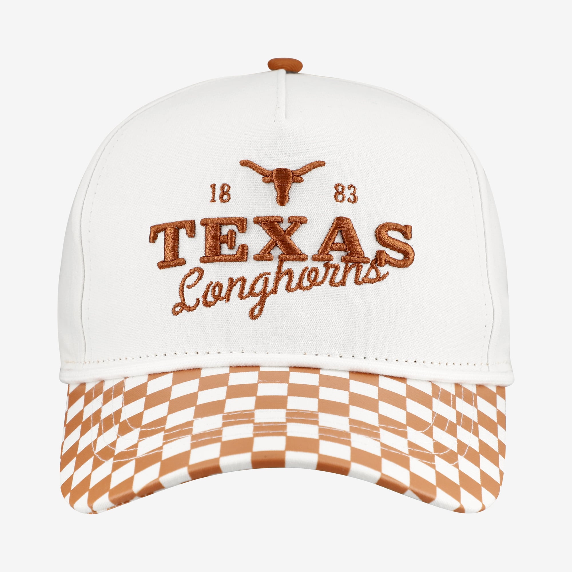Casquette ajustable à 5 panneaux Texas Longhorns Albon Check blanche pour femmes, idéale pour les jours de match.