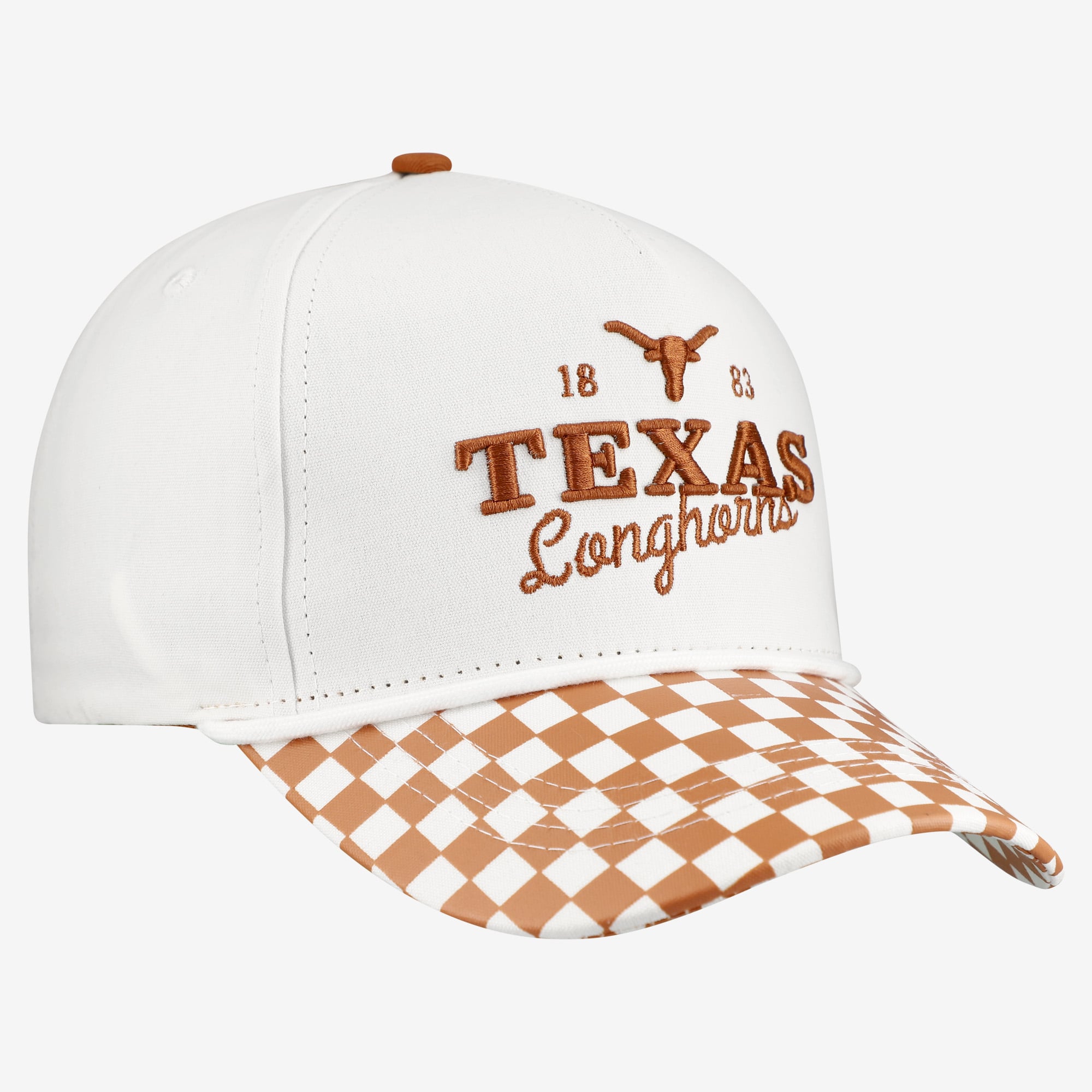 Casquette ajustable à 5 panneaux Texas Longhorns Albon Check blanche pour femmes, idéale pour les jours de match.